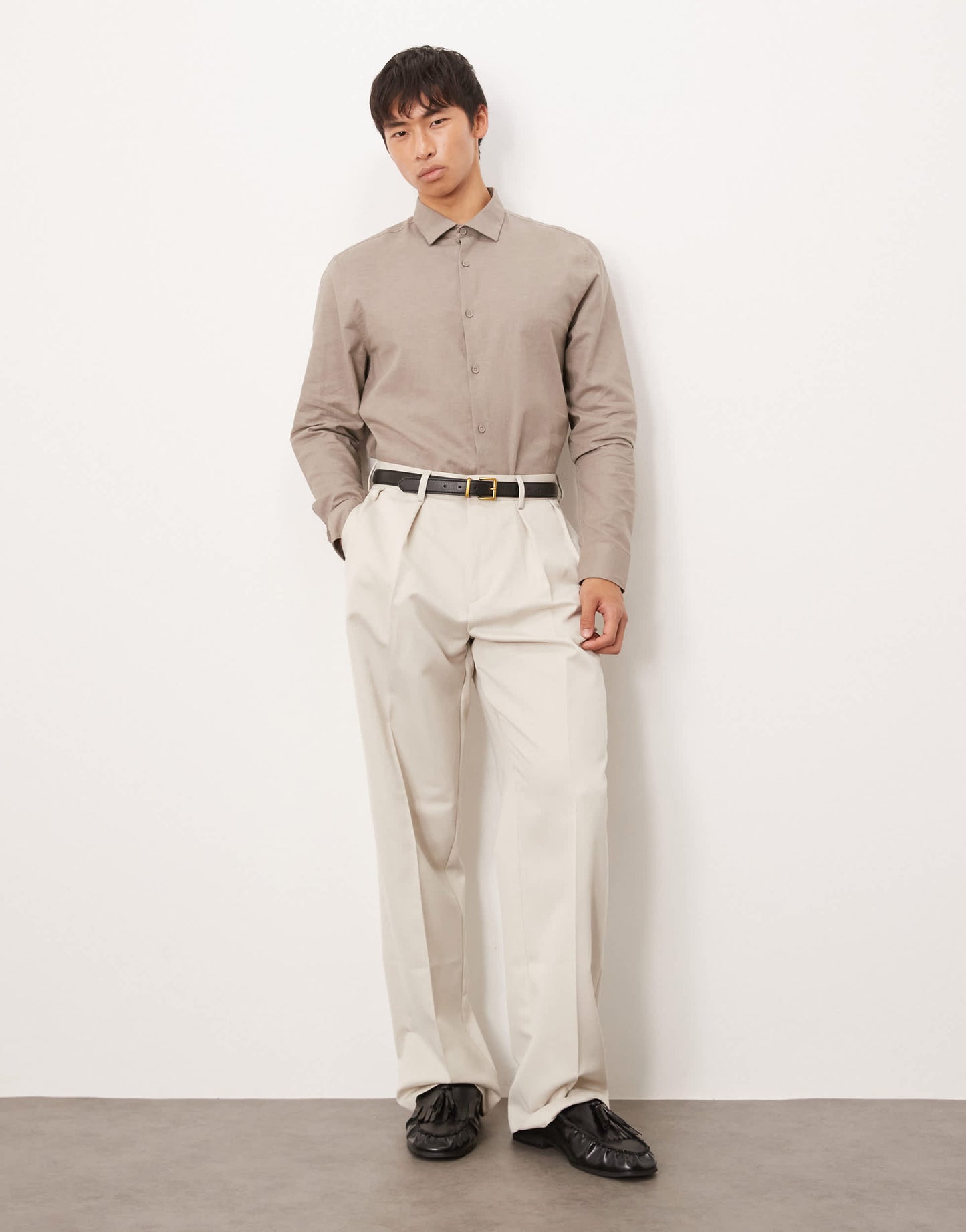 ASOS DESIGN formal linen blend regular shirt in brown