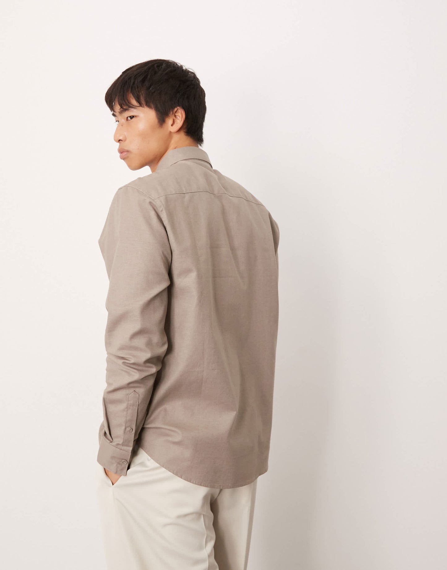 ASOS DESIGN formal linen blend regular shirt in brown