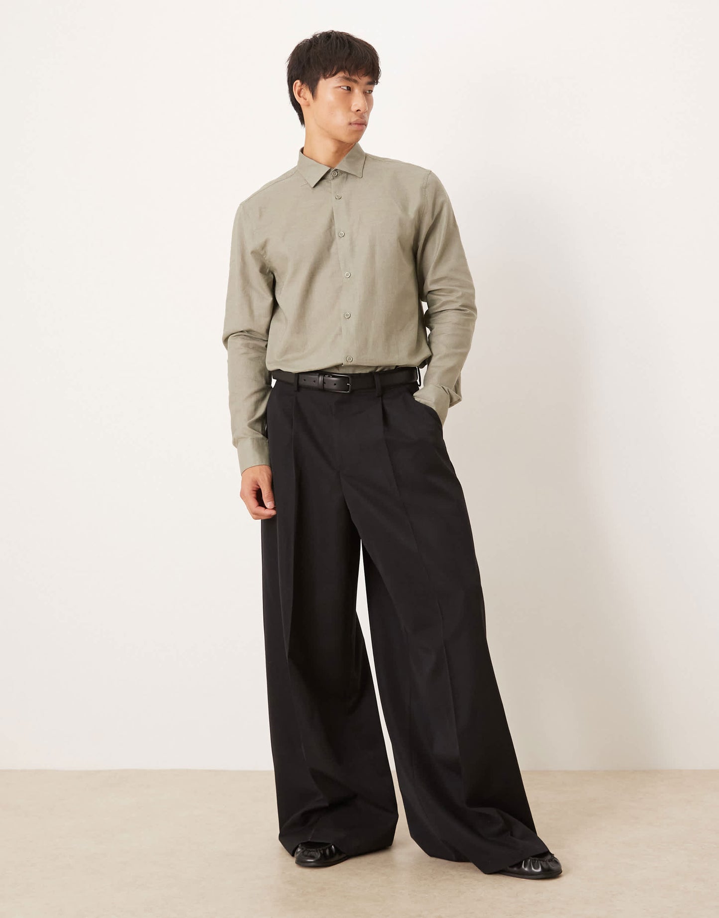 ASOS DESIGN formal linen blend regular shirt in khaki
