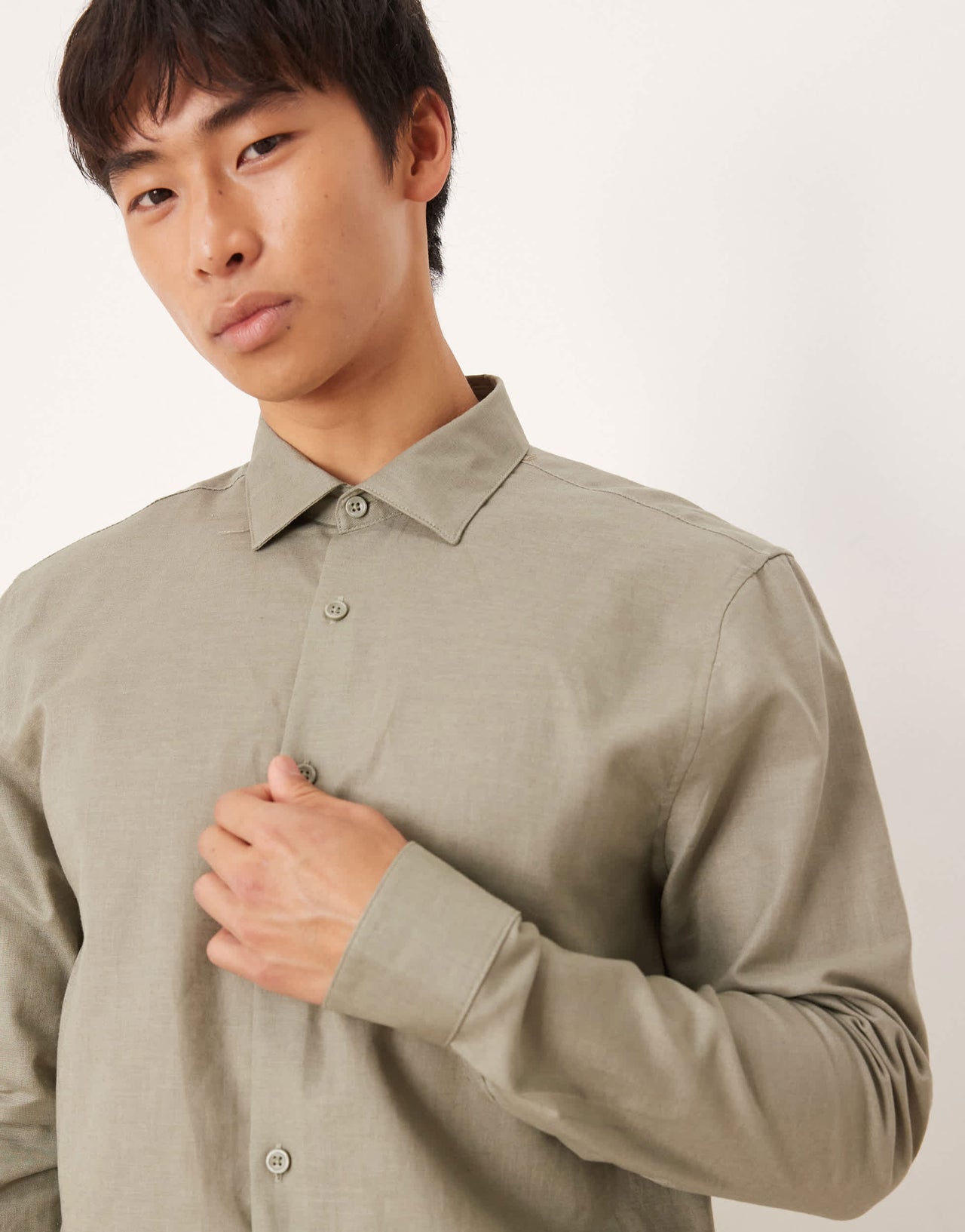 ASOS DESIGN formal linen blend regular shirt in khaki