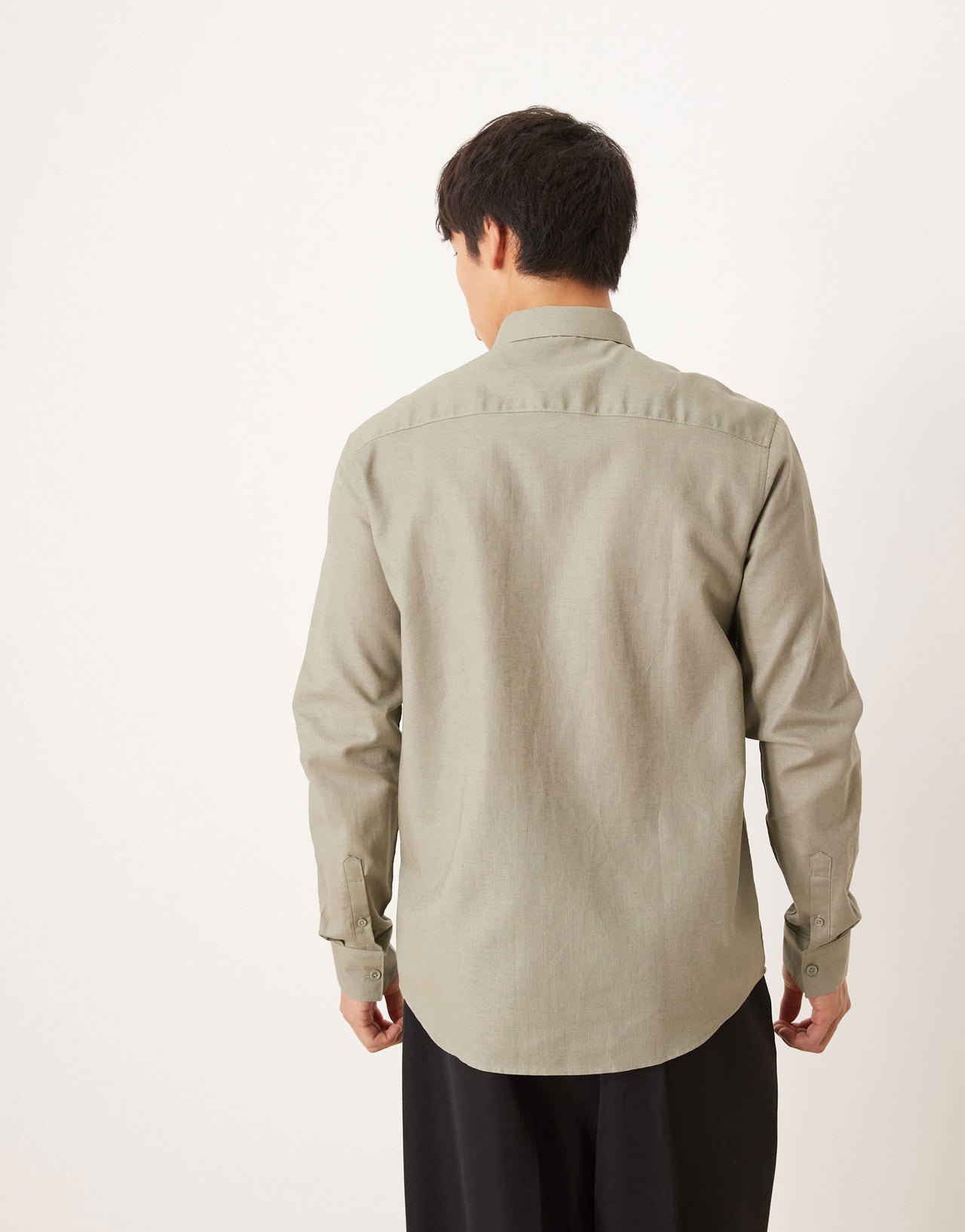 ASOS DESIGN formal linen blend regular shirt in khaki