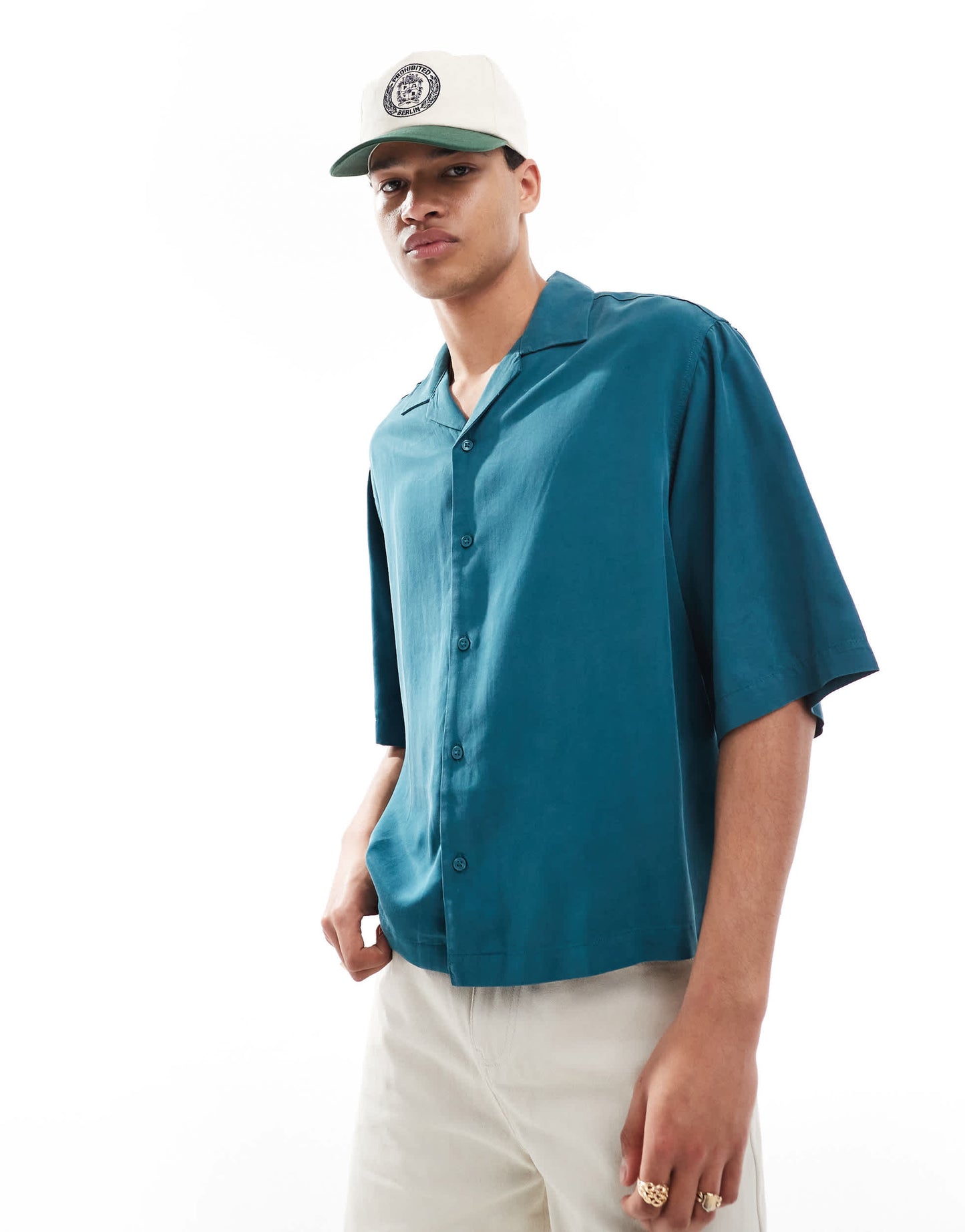 ASOS DESIGN oversized revere boxy shirt in teal