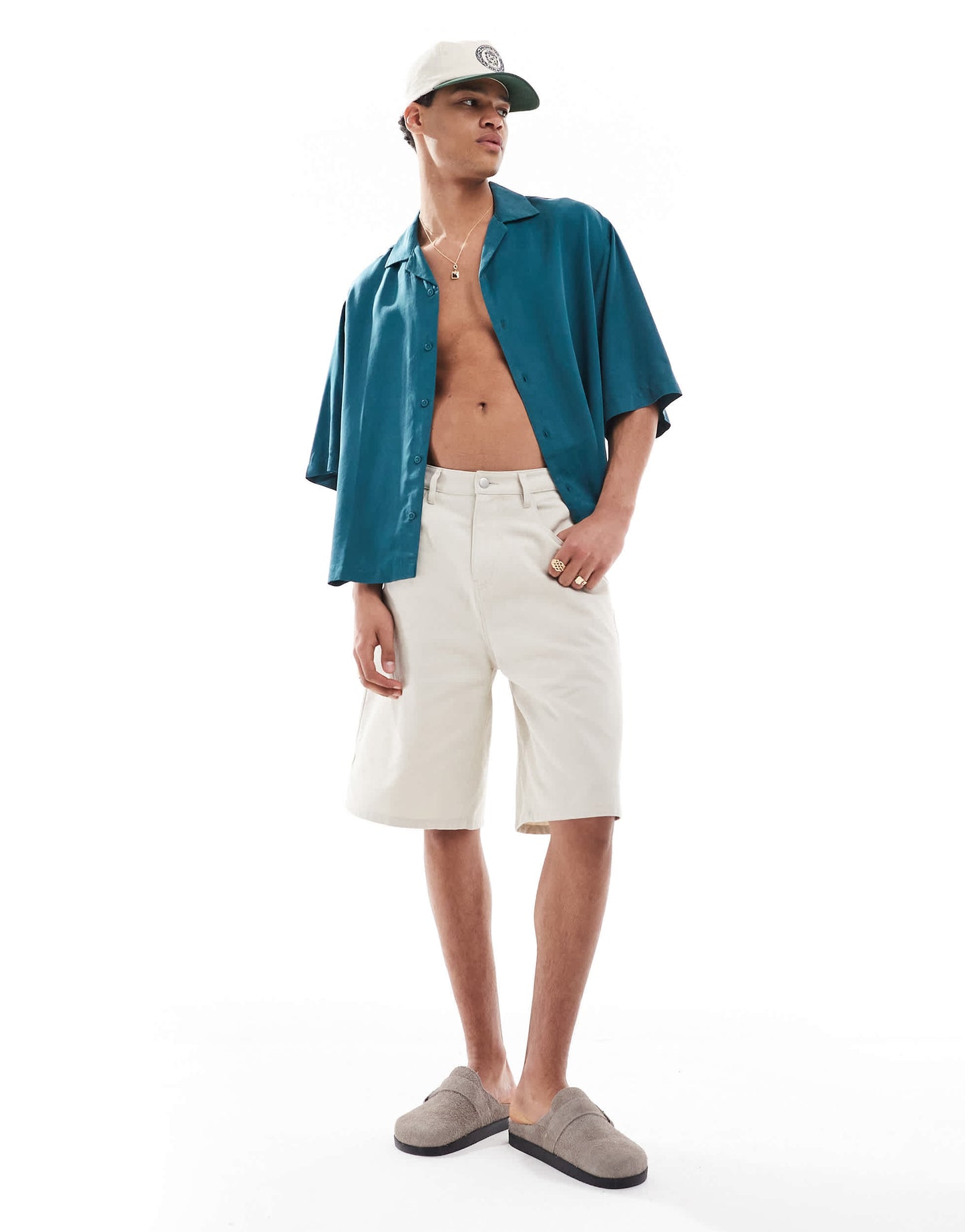 ASOS DESIGN oversized revere boxy shirt in teal