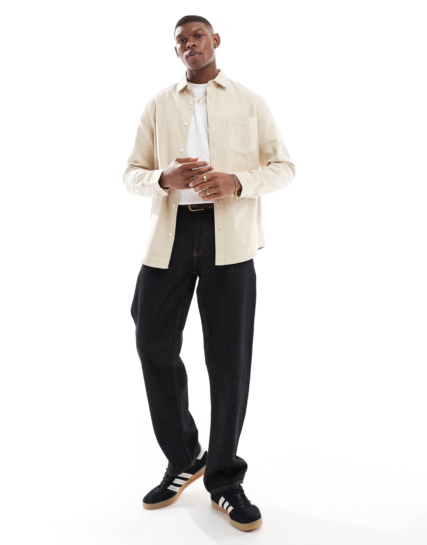 ASOS DESIGN brushed oxford regular shirt in beige