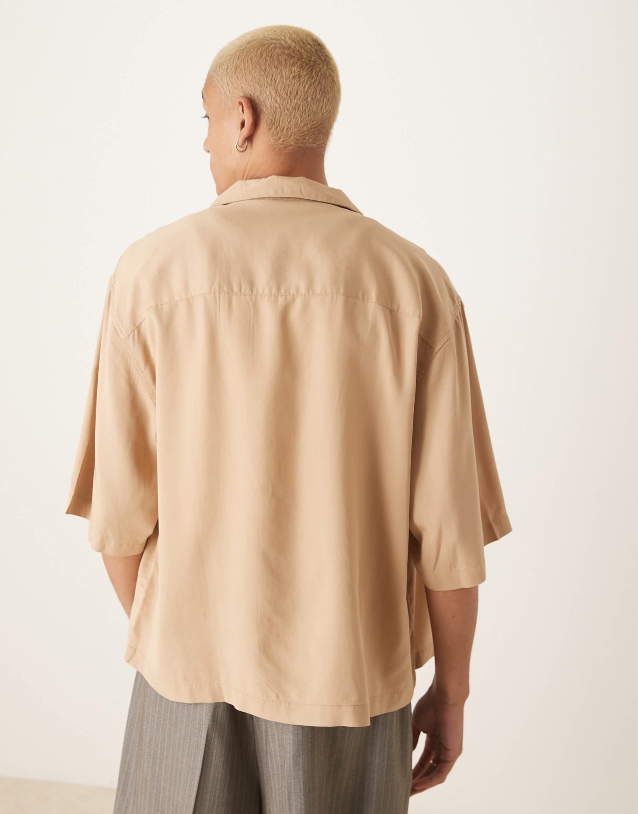 ASOS DESIGN premium oversized revere boxy shirt in beige