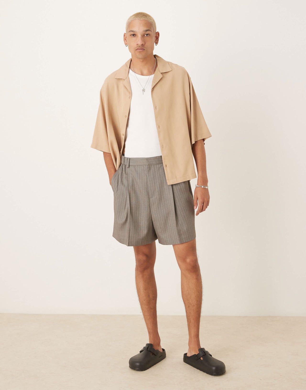 ASOS DESIGN premium oversized revere boxy shirt in beige