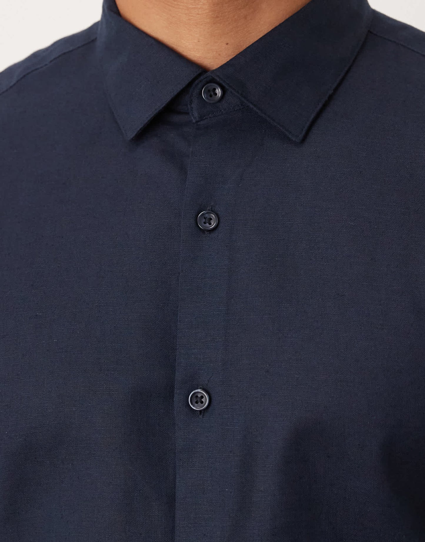 ASOS DESIGN formal linen blend regular shirt in navy