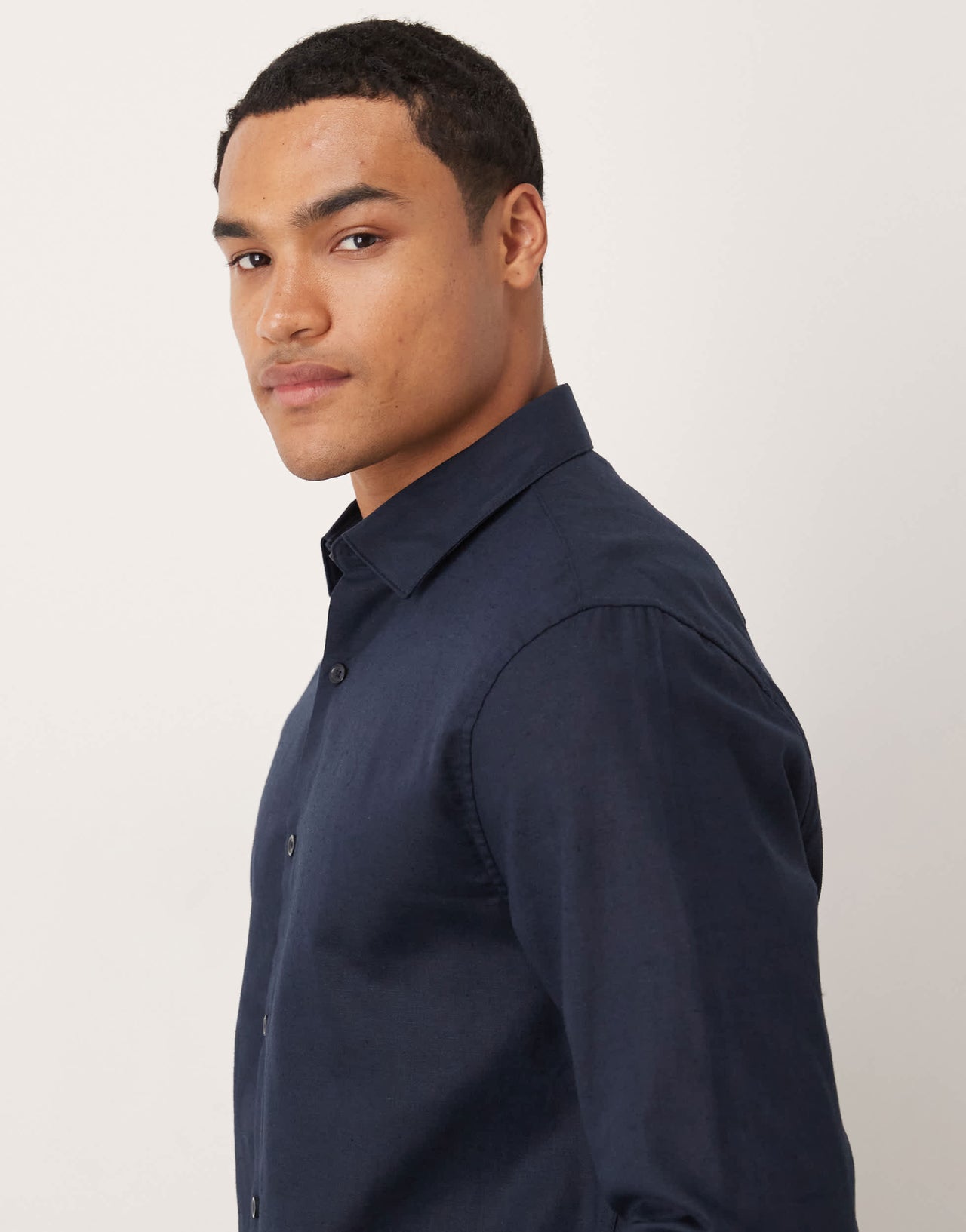 ASOS DESIGN formal linen blend regular shirt in navy
