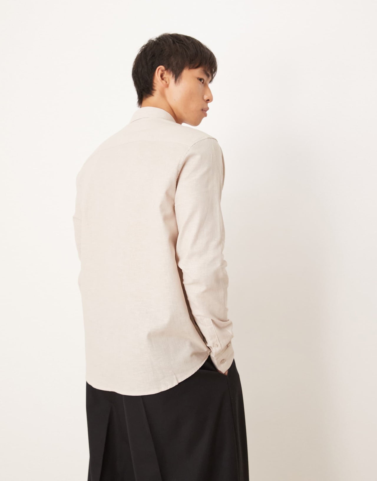 ASOS DESIGN formal linen blend regular shirt in stone