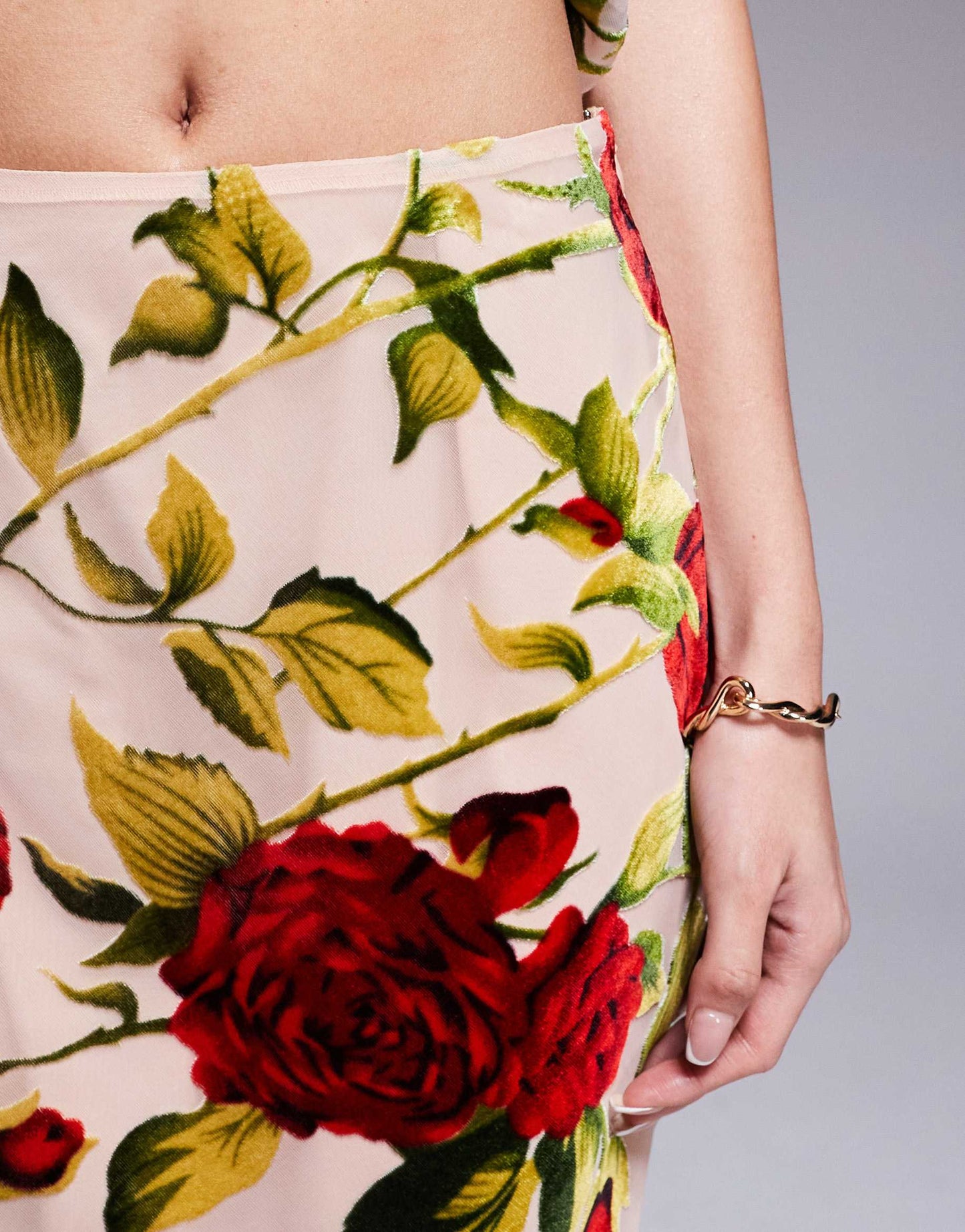 Rare London maxi skirt co-ord in beige rose print