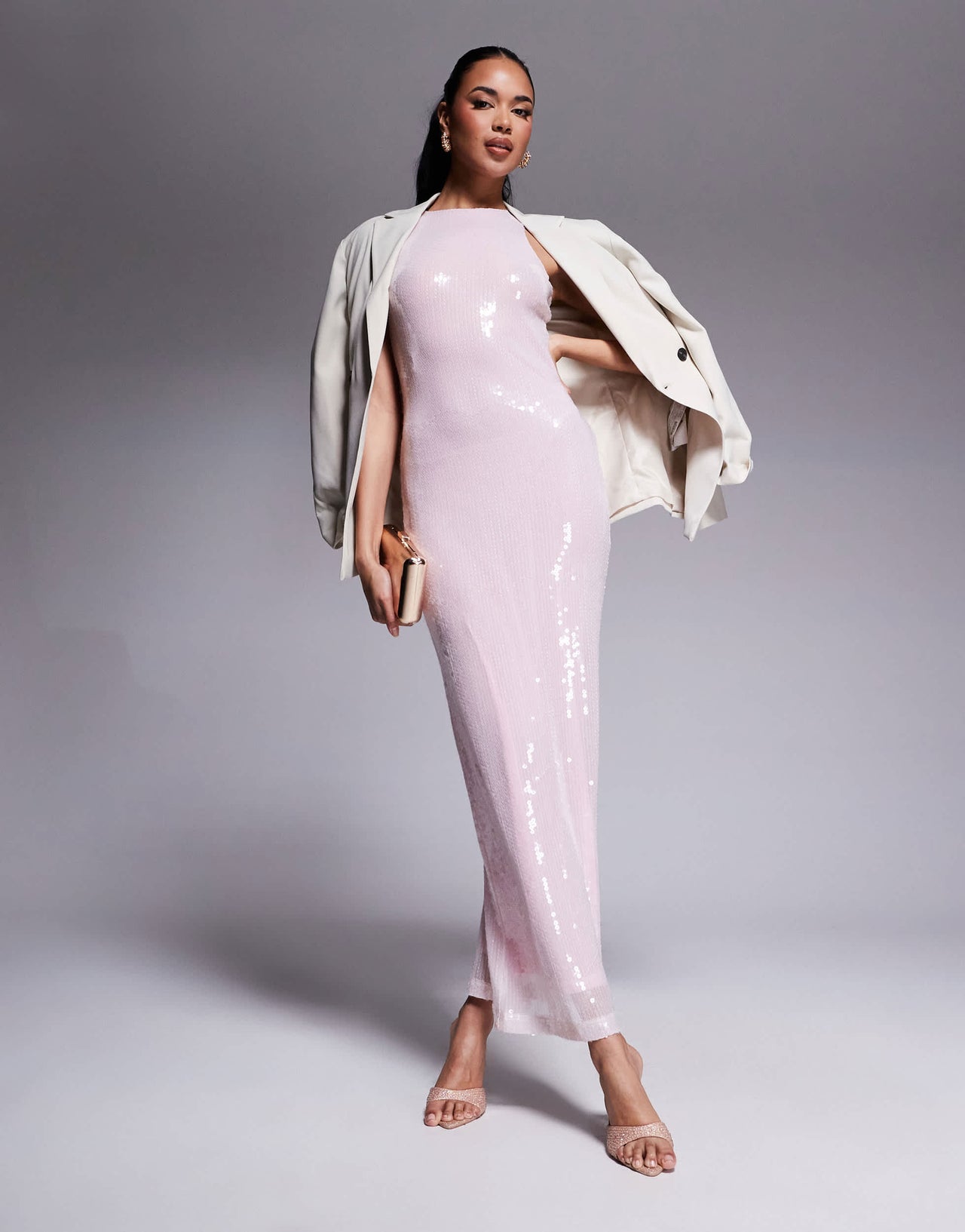 Rare London exclusive sequin racerneck maxi dress in pink