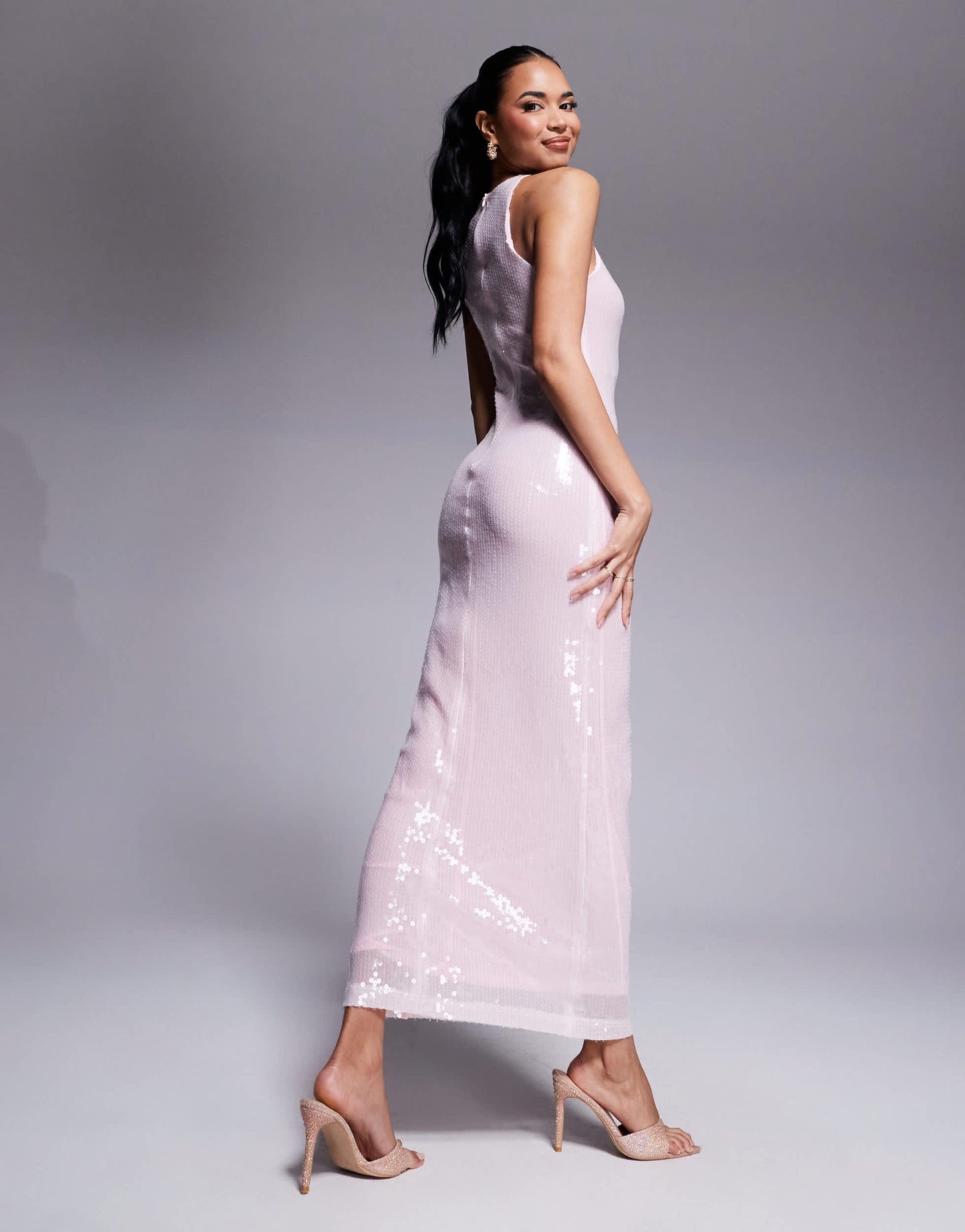 Rare London exclusive sequin racerneck maxi dress in pink