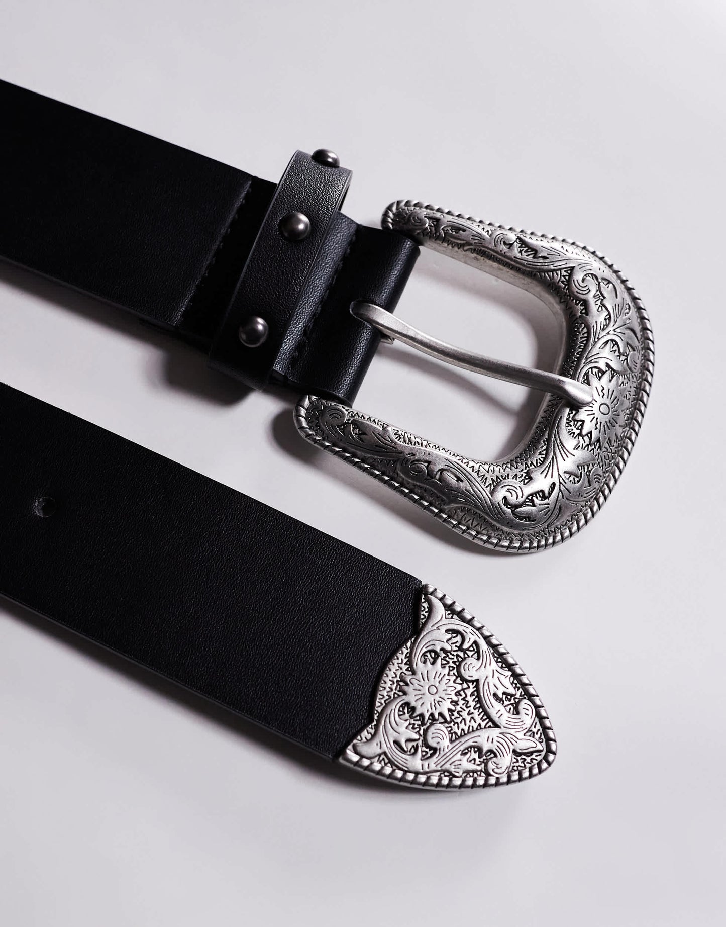 ASOS DESIGN western belt with studding and black crystal detail in black faux leather