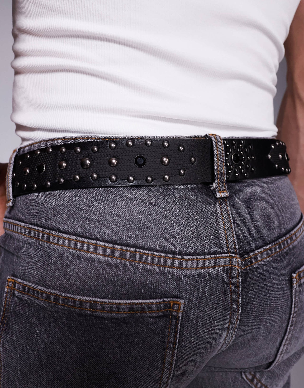 ASOS DESIGN western belt with studding and black crystal detail in black faux leather