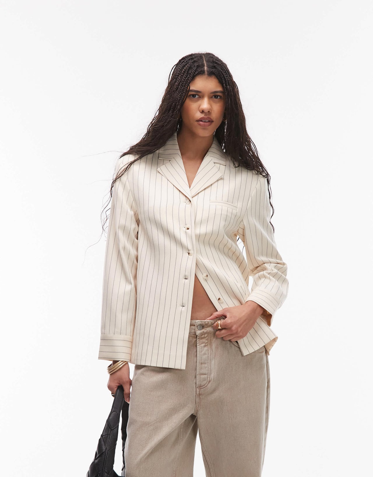 Topshop blazer in cream stripe