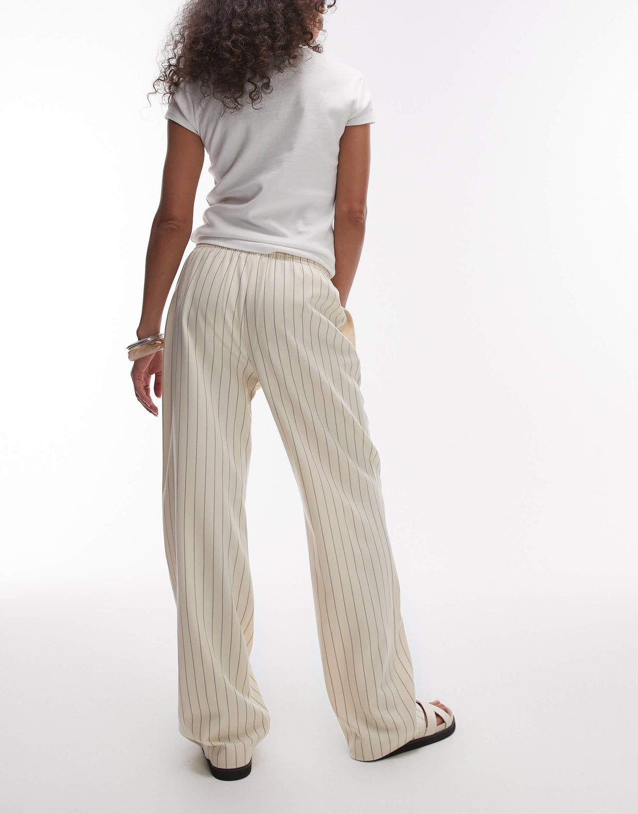 Topshop pinstripe bobbi boxer jogger in beige