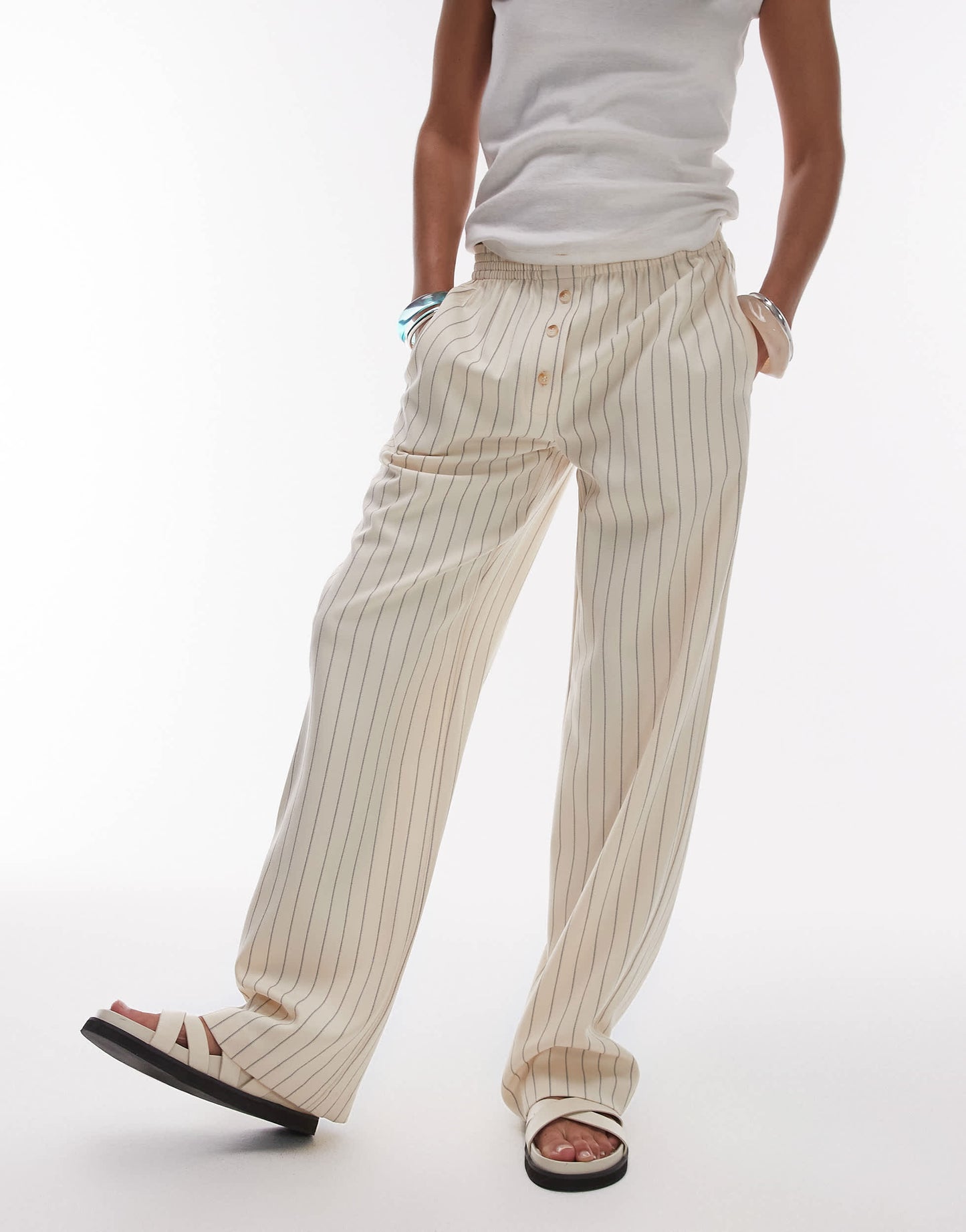 Topshop pinstripe bobbi boxer jogger in beige