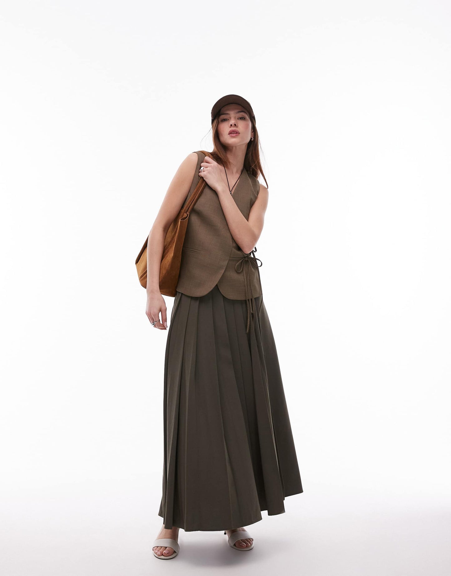 Topshop tie side waistcoat in khaki