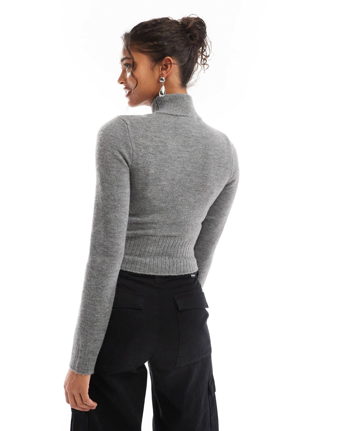 Bershka high neck jumper in grey