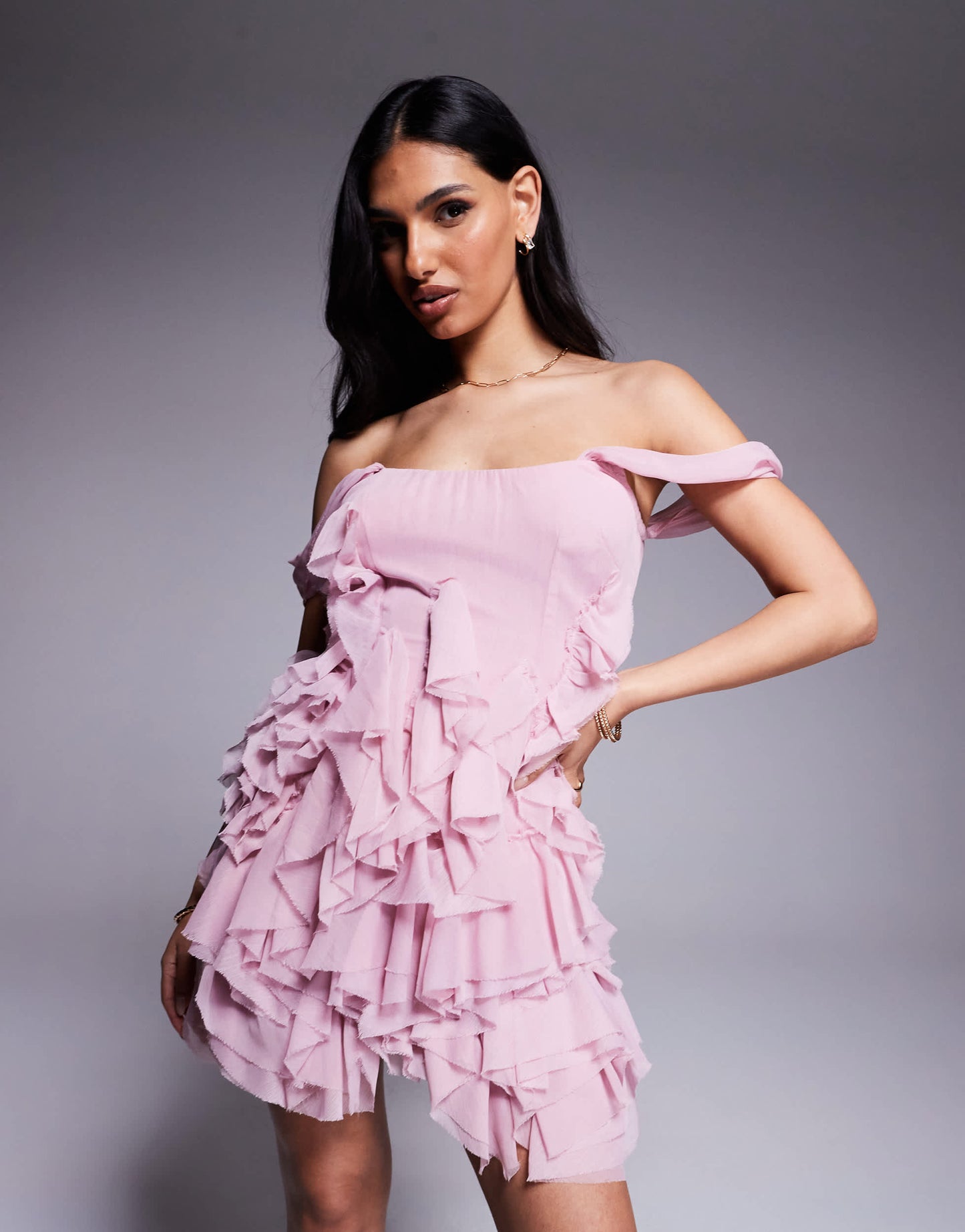 ASOS DESIGN textured draped mini dress in pink