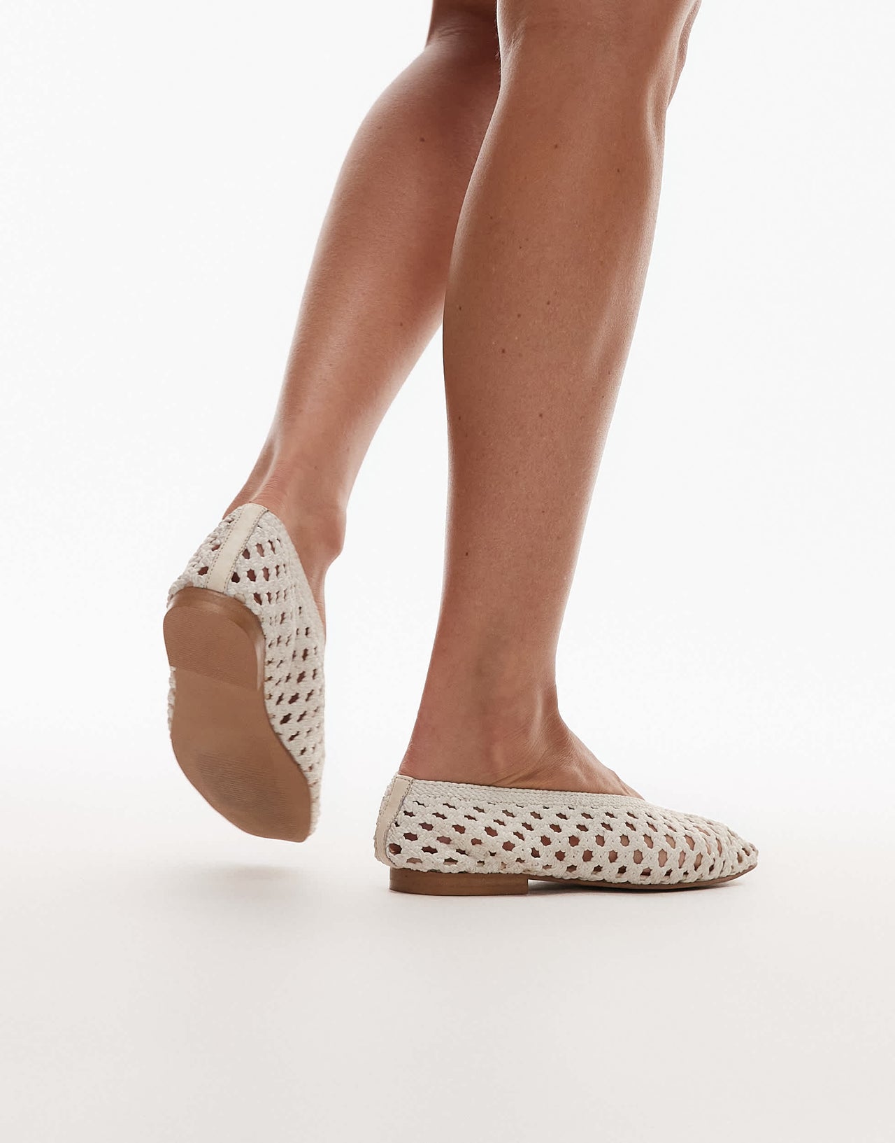 Topshop Beatti woven flat shoe in off white