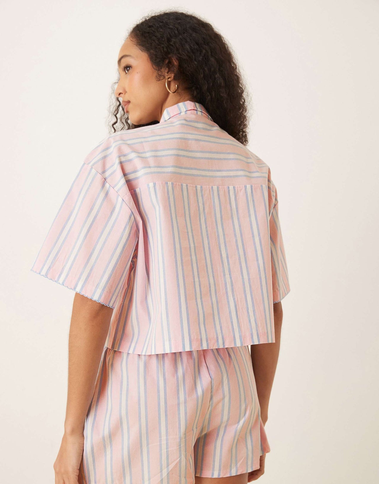 ASOS DESIGN mix & match woven short sleeve pyjama shirt in pink & blue stripe