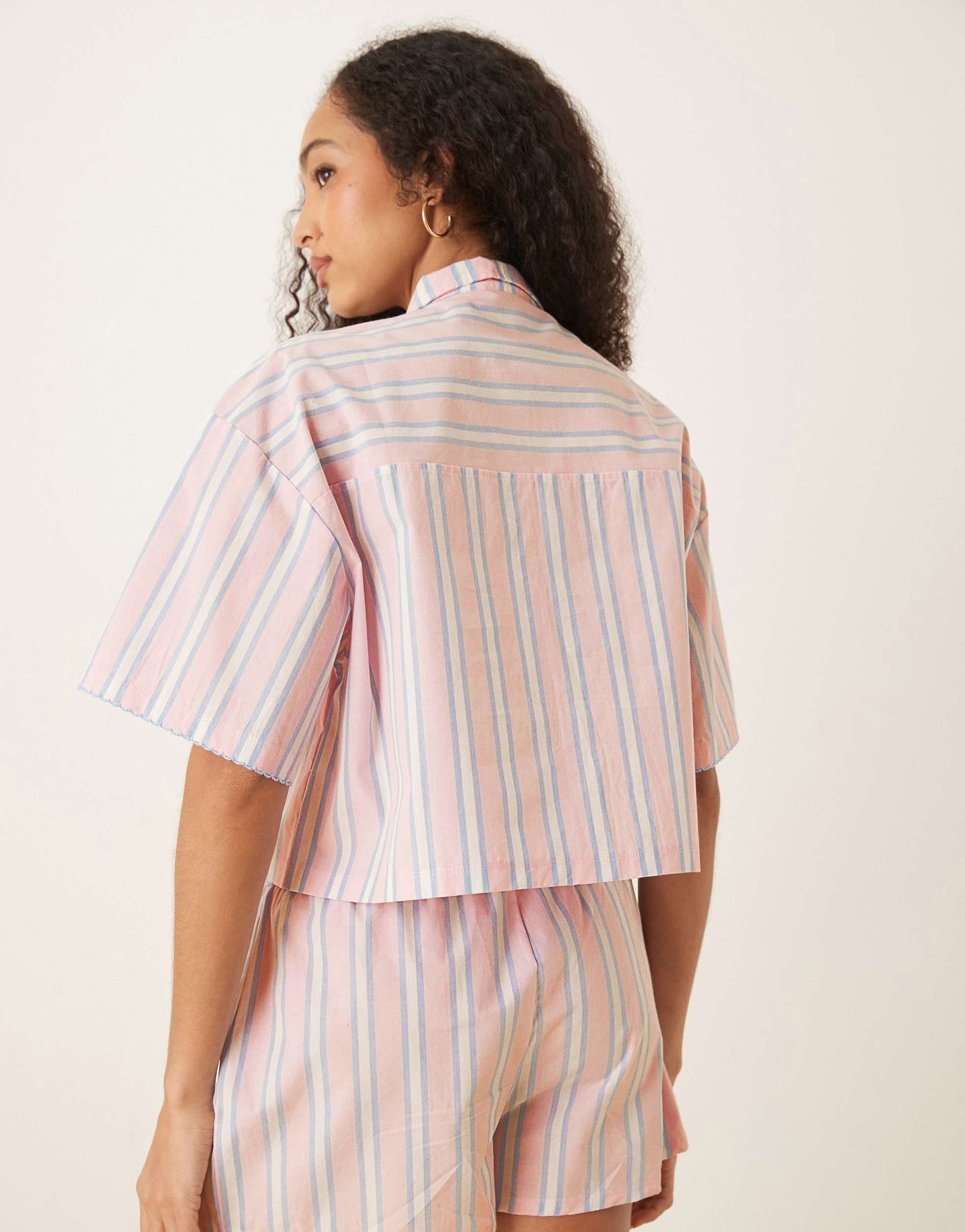 ASOS DESIGN mix & match woven short sleeve pyjama shirt in pink & blue stripe