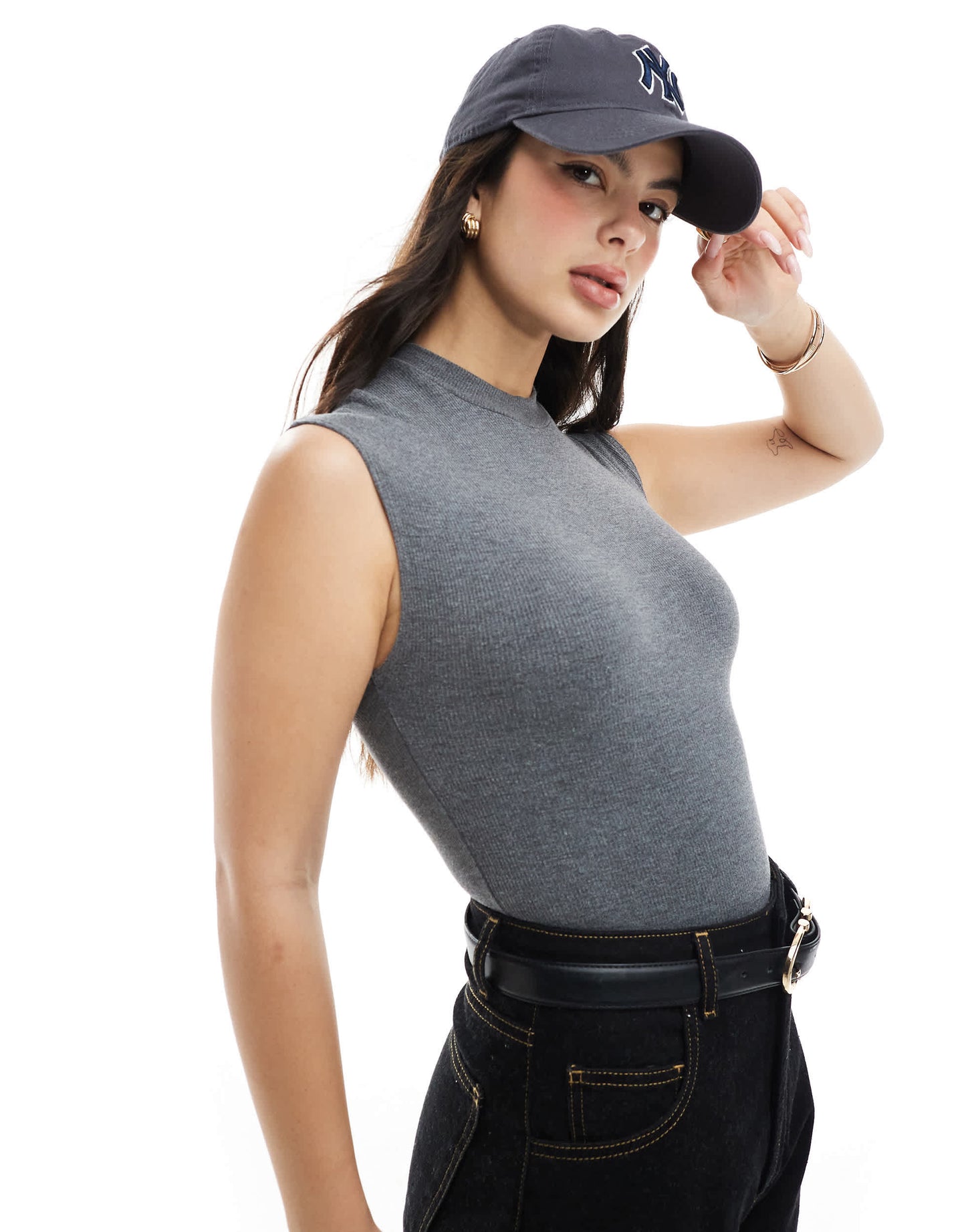 Bershka high neck short sleeve bodysuit in grey