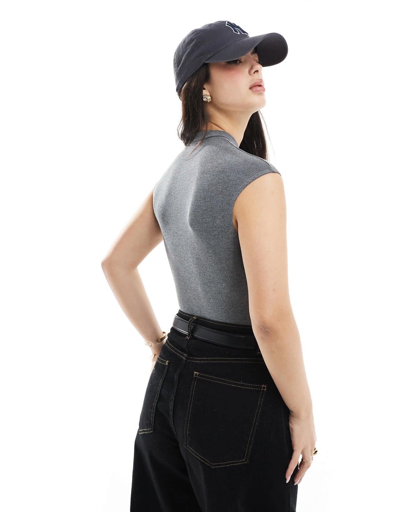Bershka high neck short sleeve bodysuit in grey
