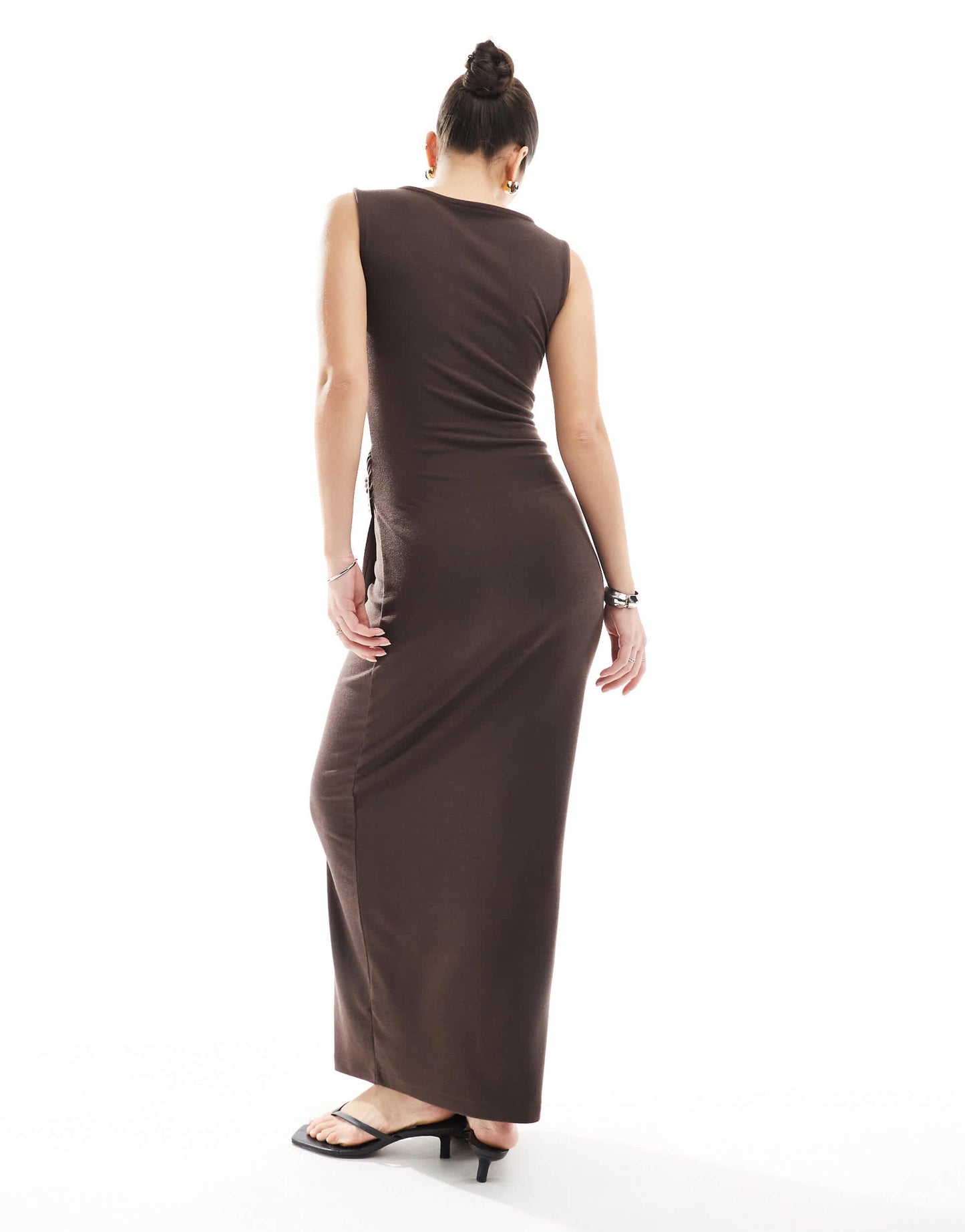 4th & Reckless sleeveless drape wrap ring detail maxi dress in chocolate
