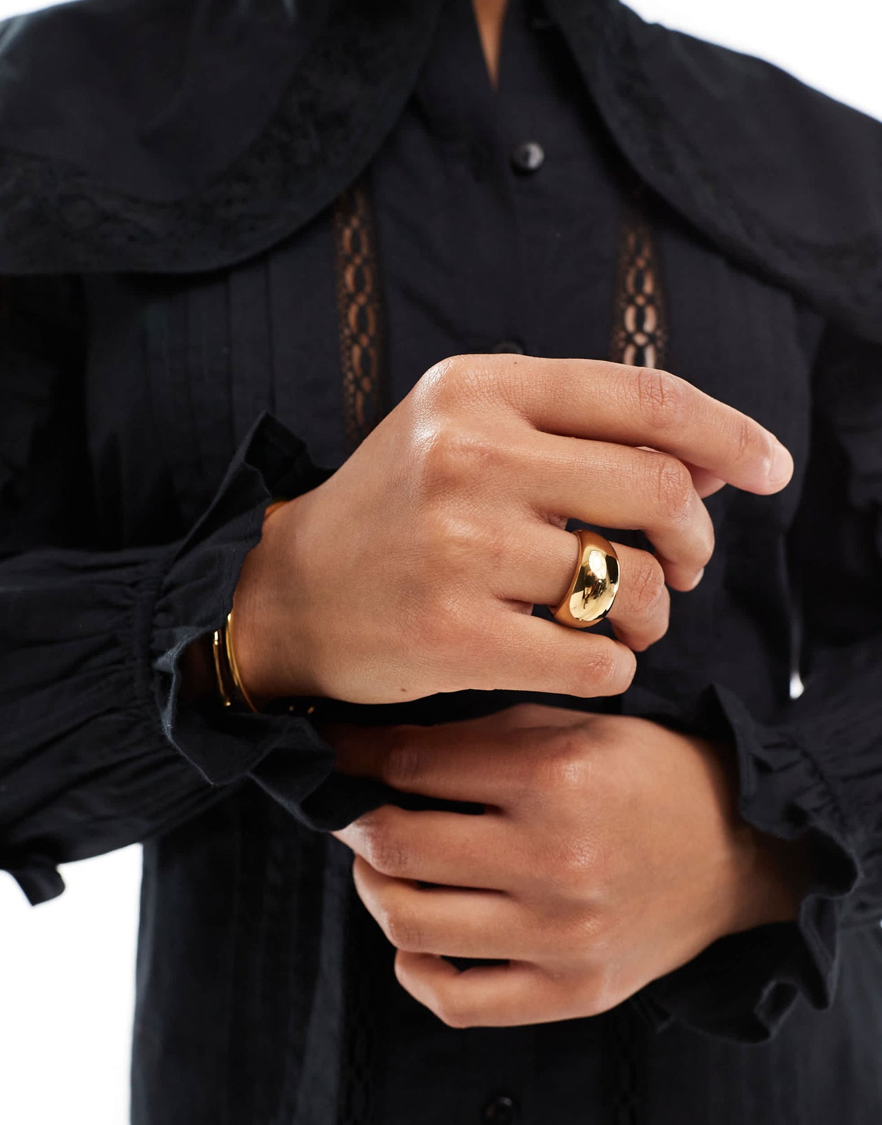 ASOS DESIGN lace and broderie insert shirt with large collar in black