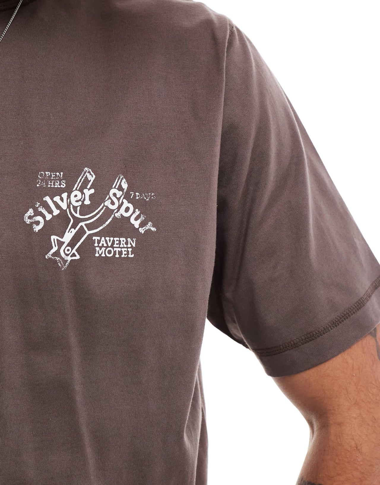 Cotton On boxy oversized t-shirt with Silver Spurt graphic in chocolate