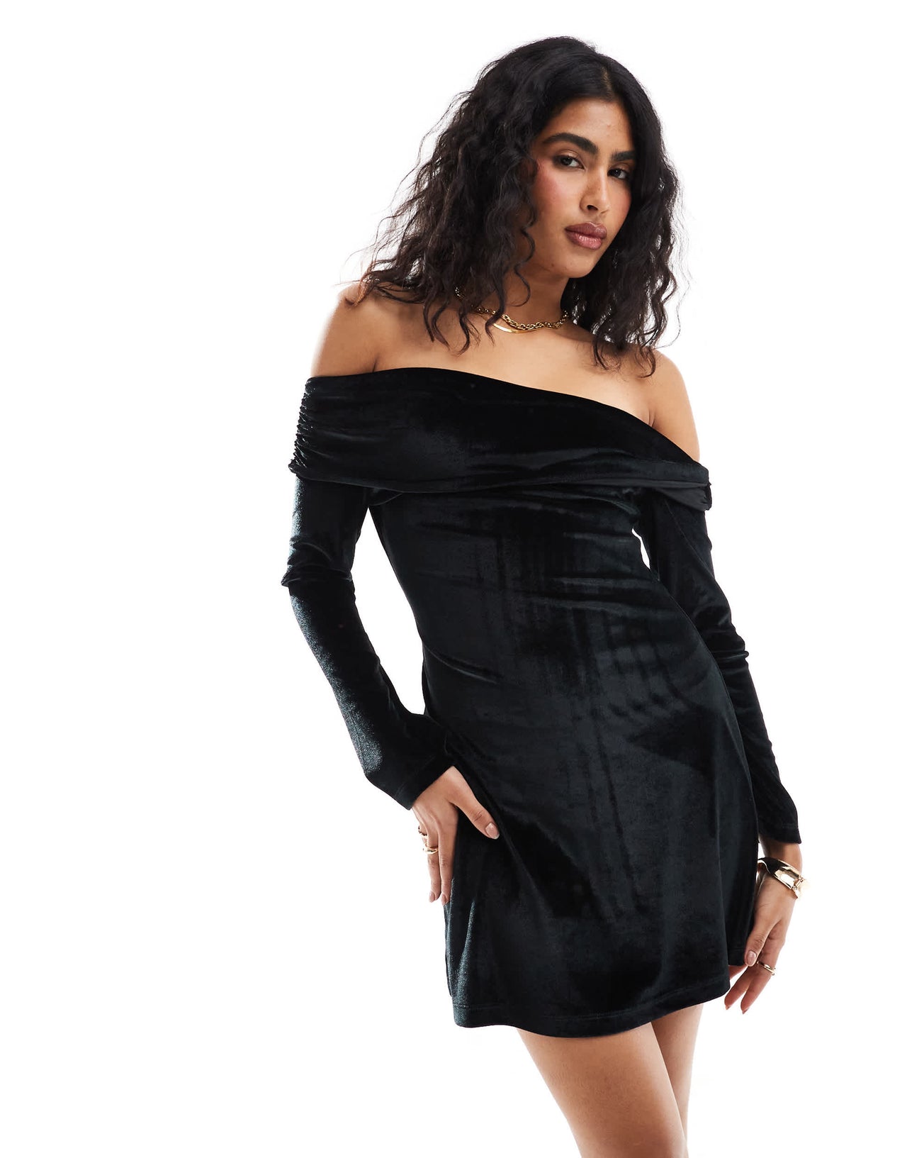 ASOS DESIGN velvet mini bardot dress in black