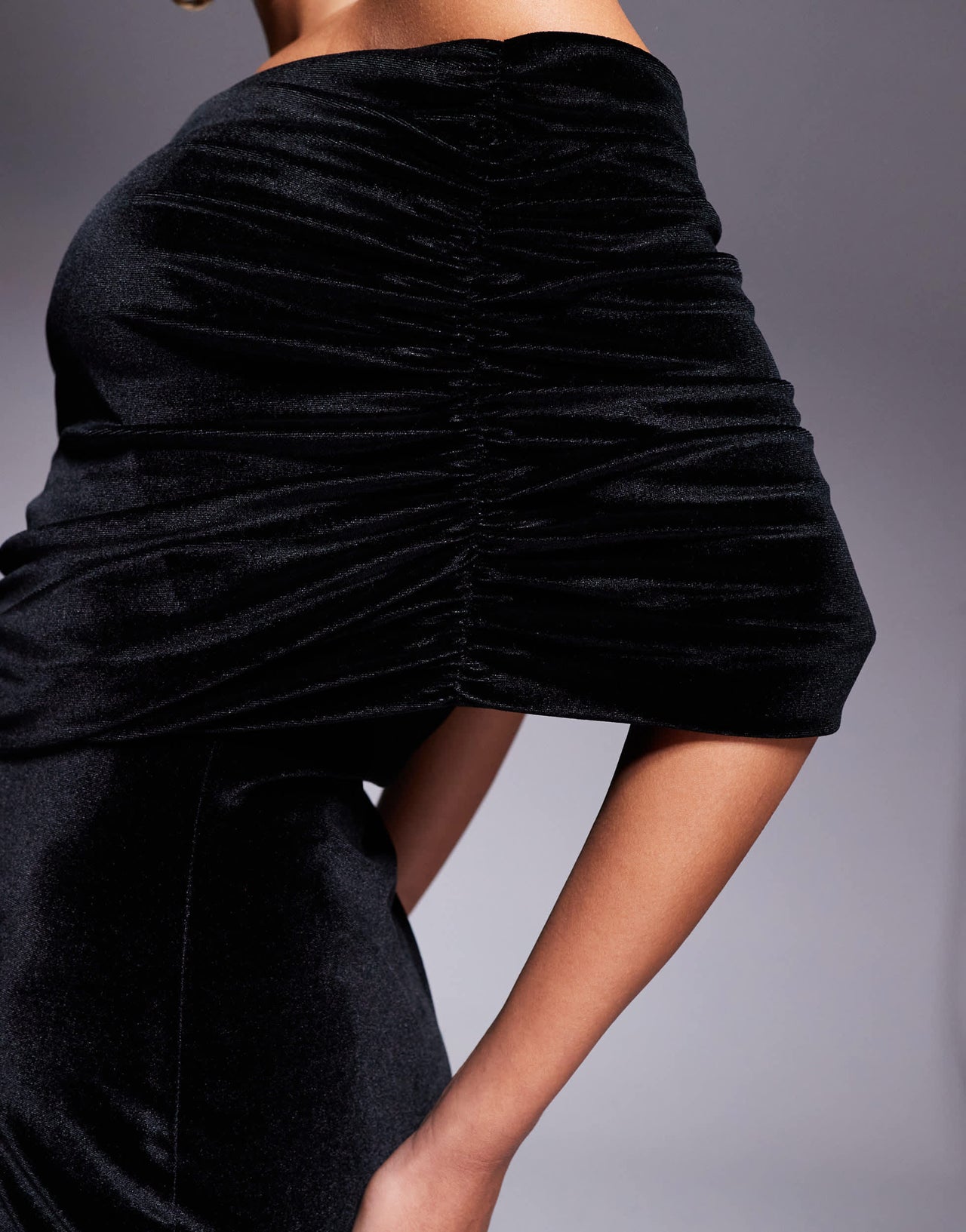 ASOS DESIGN velvet deep bandeau mini dress in black