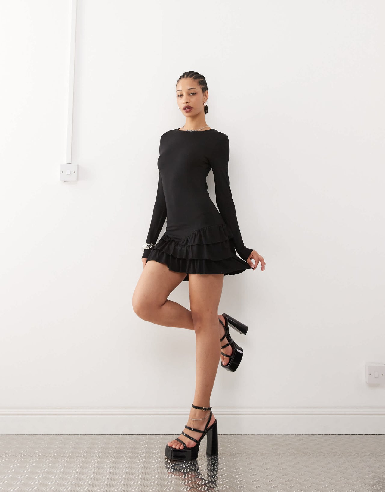 COLLUSION ruffle mini dress with long sleeve