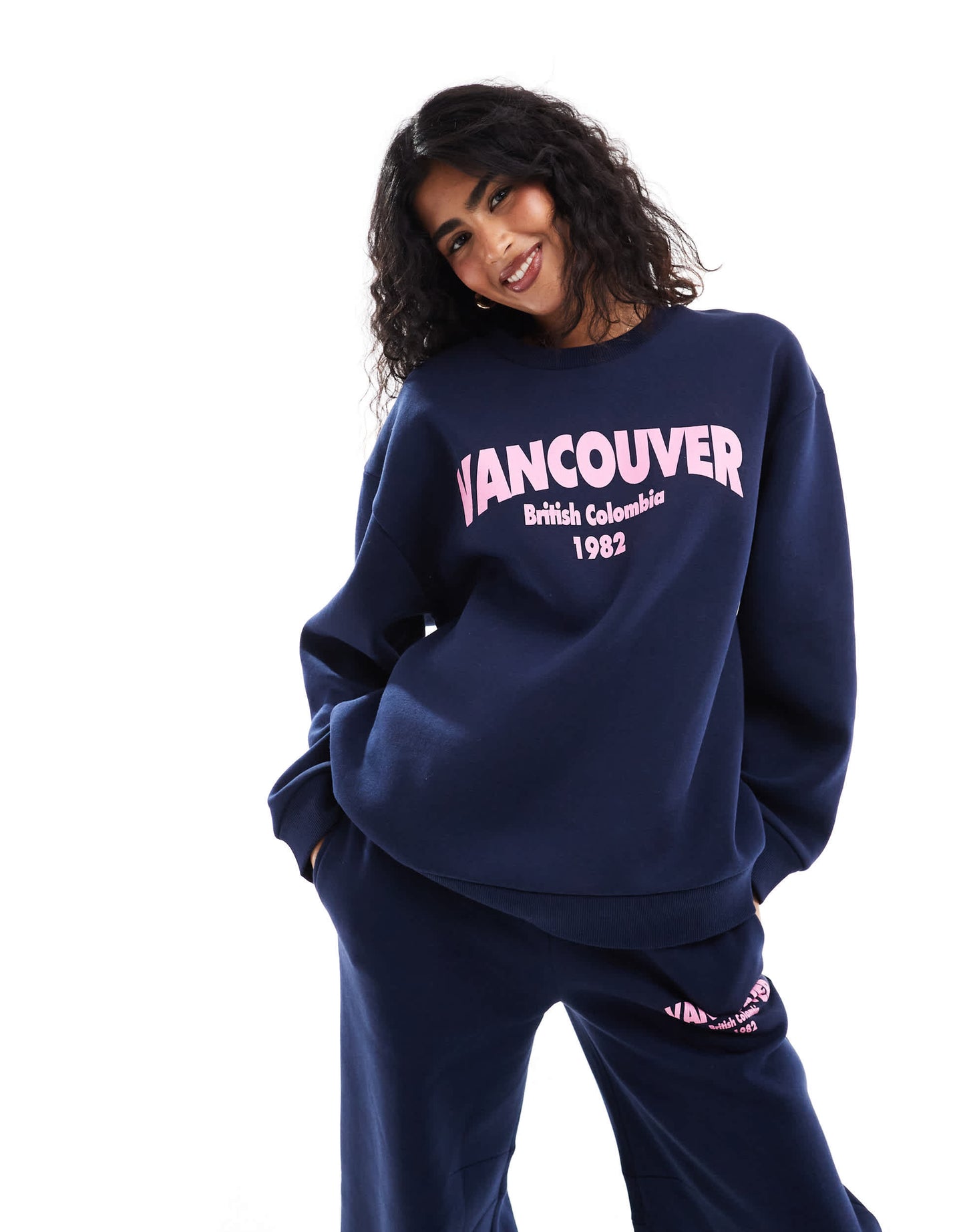 ASOS DESIGN oversized sweatshirt co-ord with vancouver graphic in navy