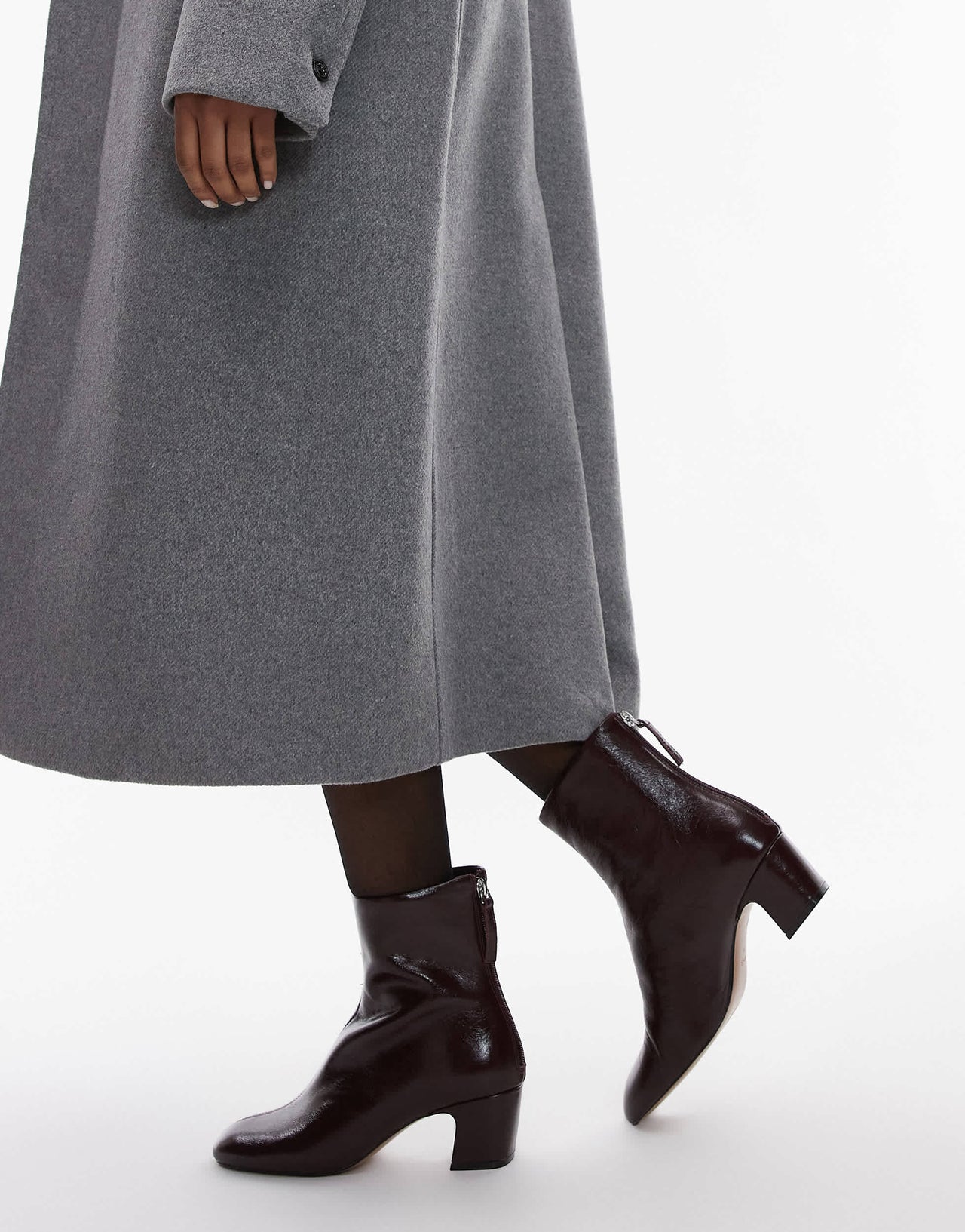 Mango leather heeled boots in burgundy