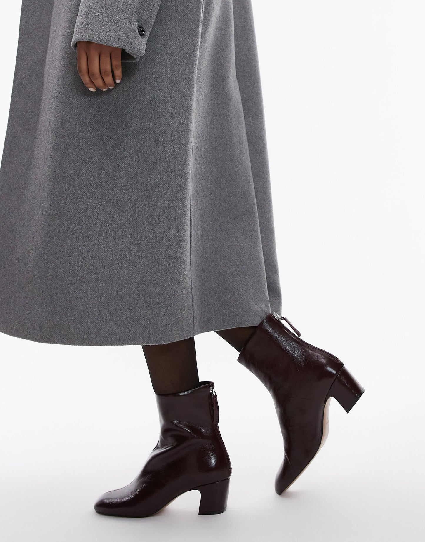 Mango leather heeled boots in burgundy