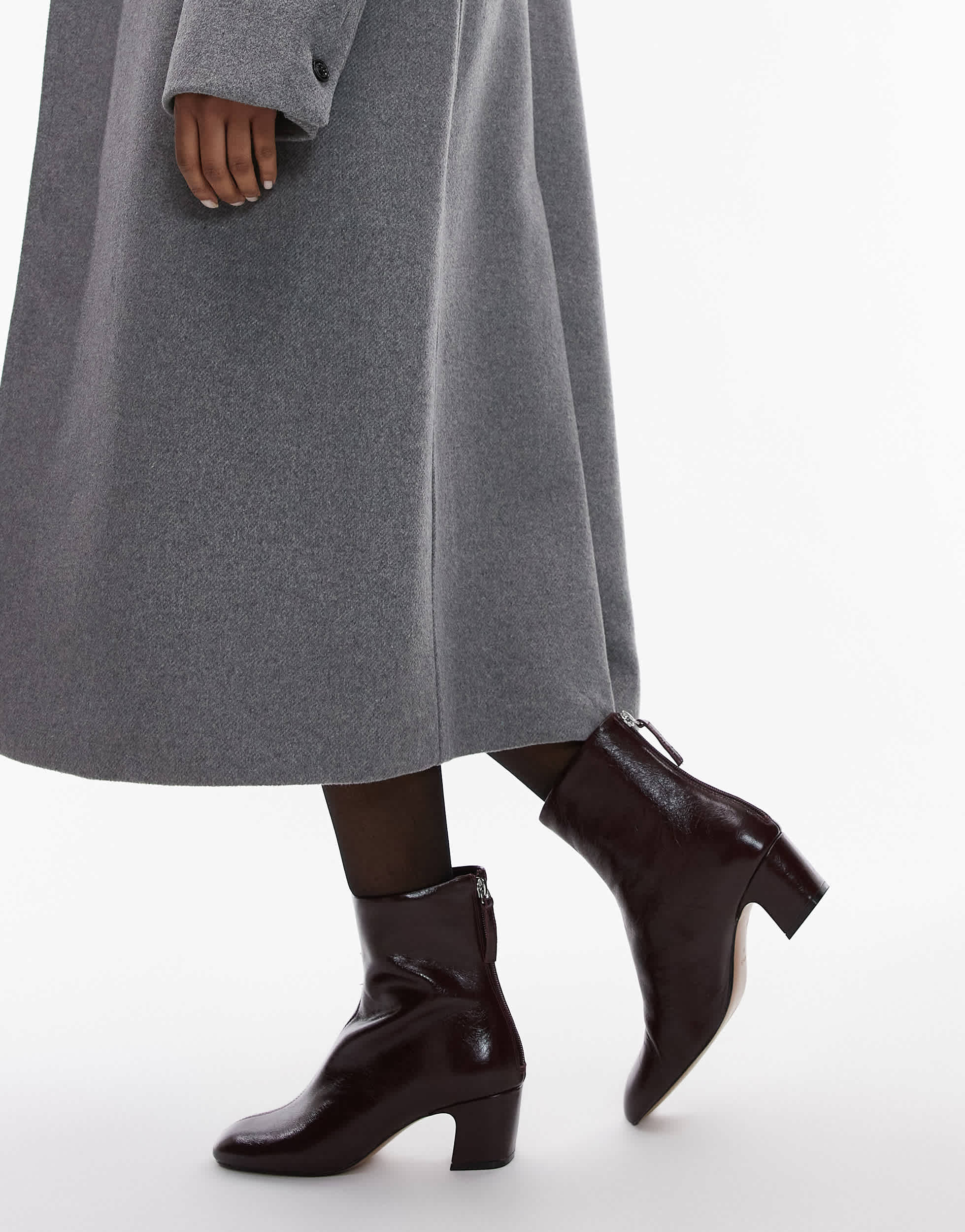 Mango leather heeled boots in burgundy