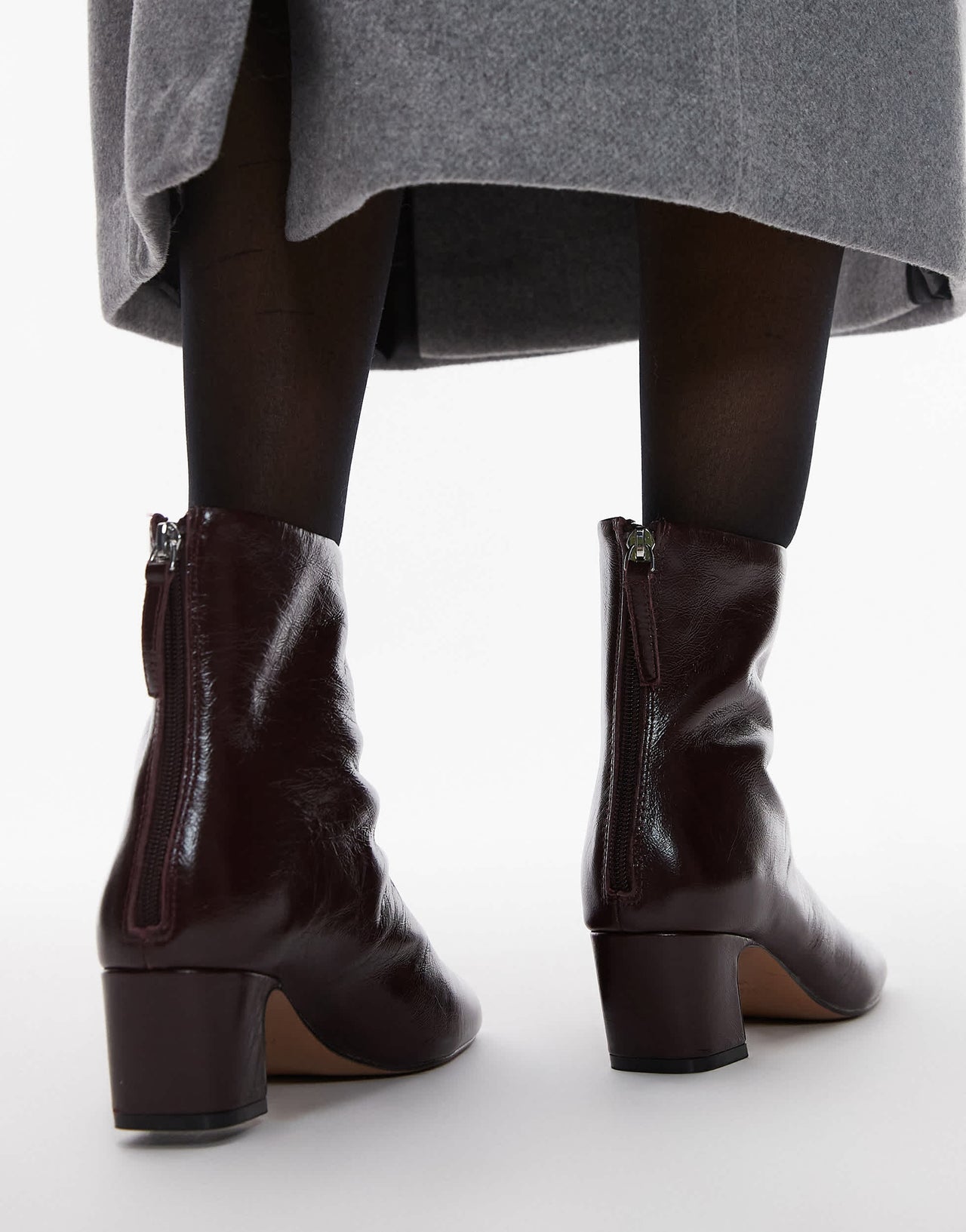 Mango leather heeled boots in burgundy