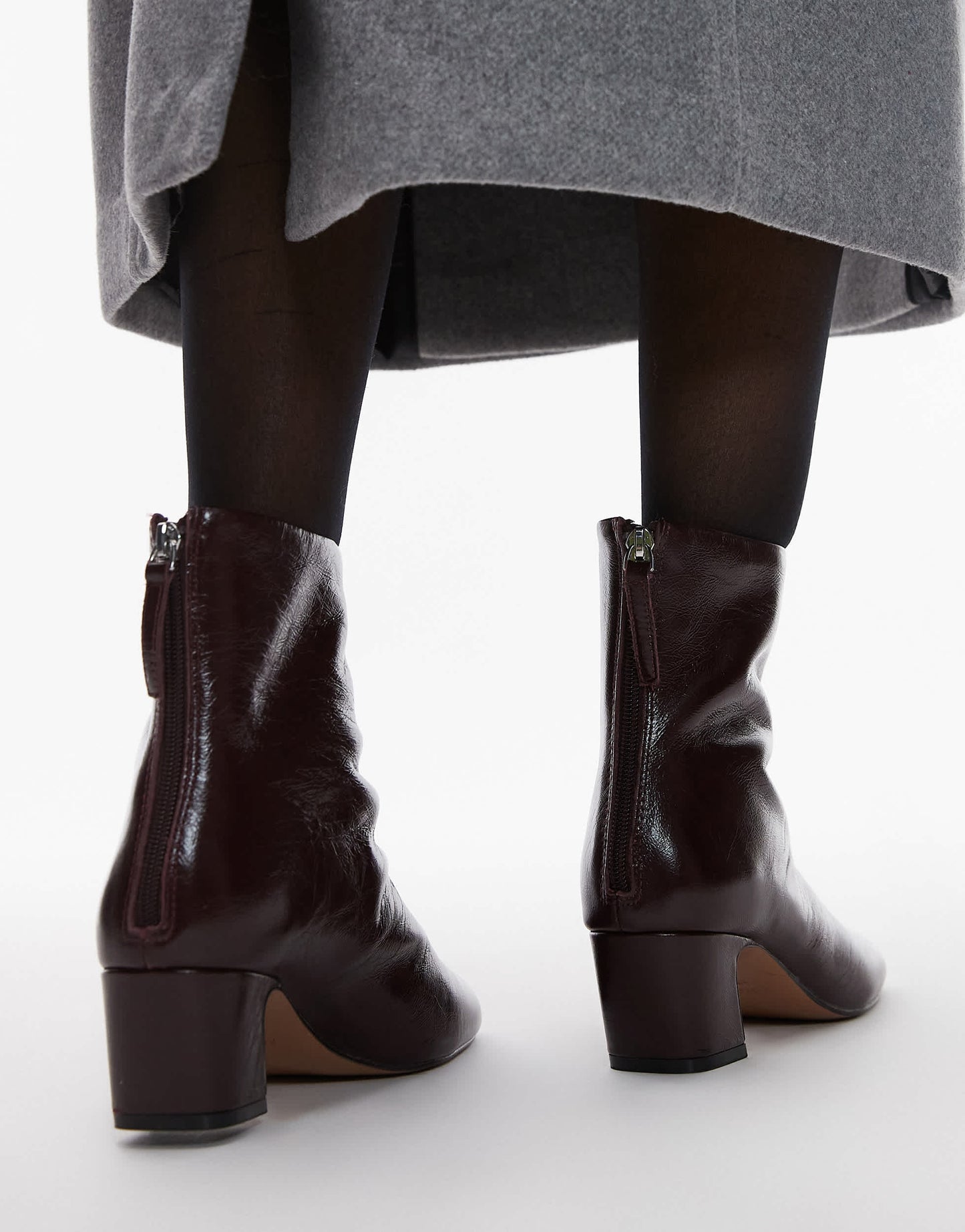 Mango leather heeled boots in burgundy
