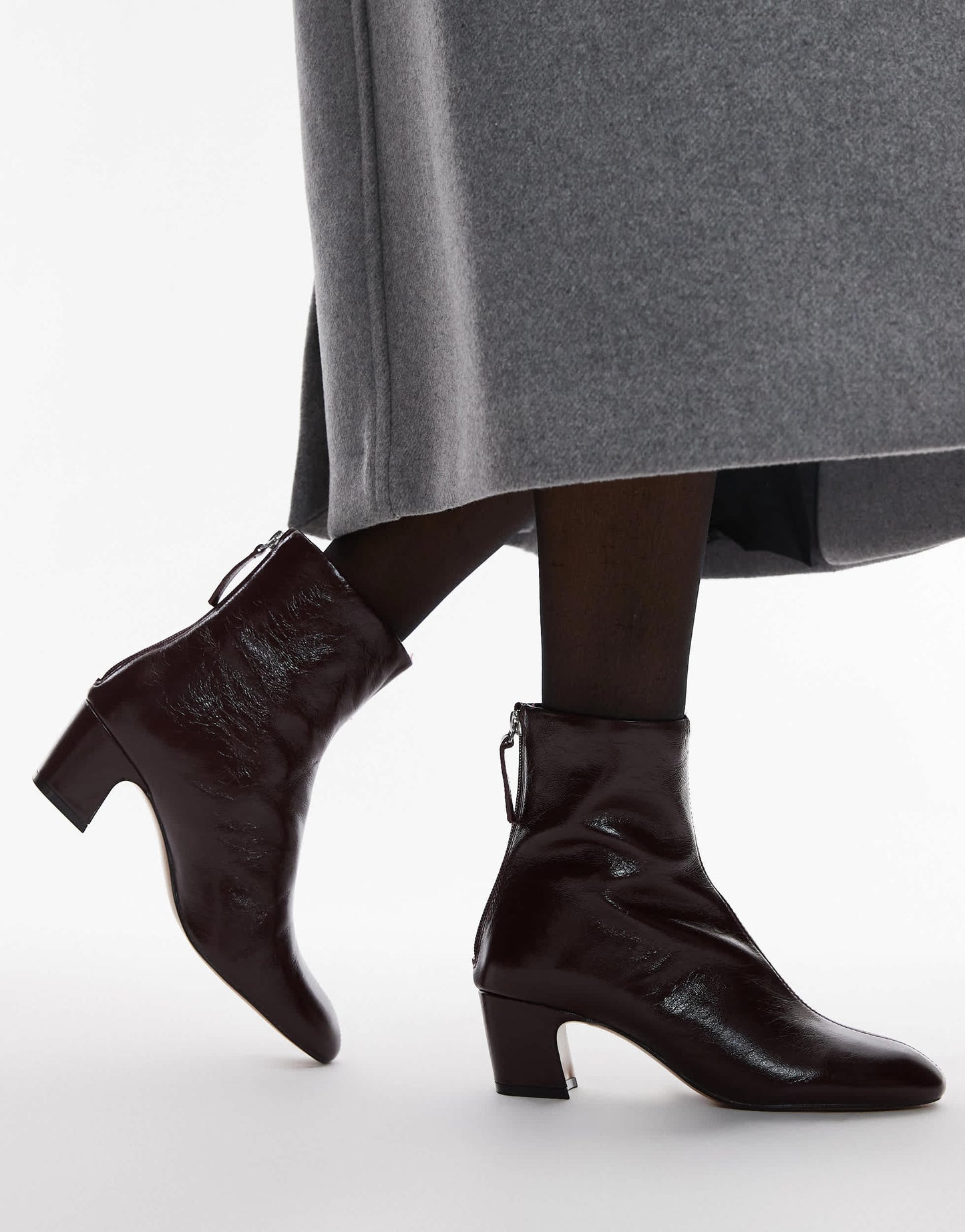 Mango leather heeled boots in burgundy