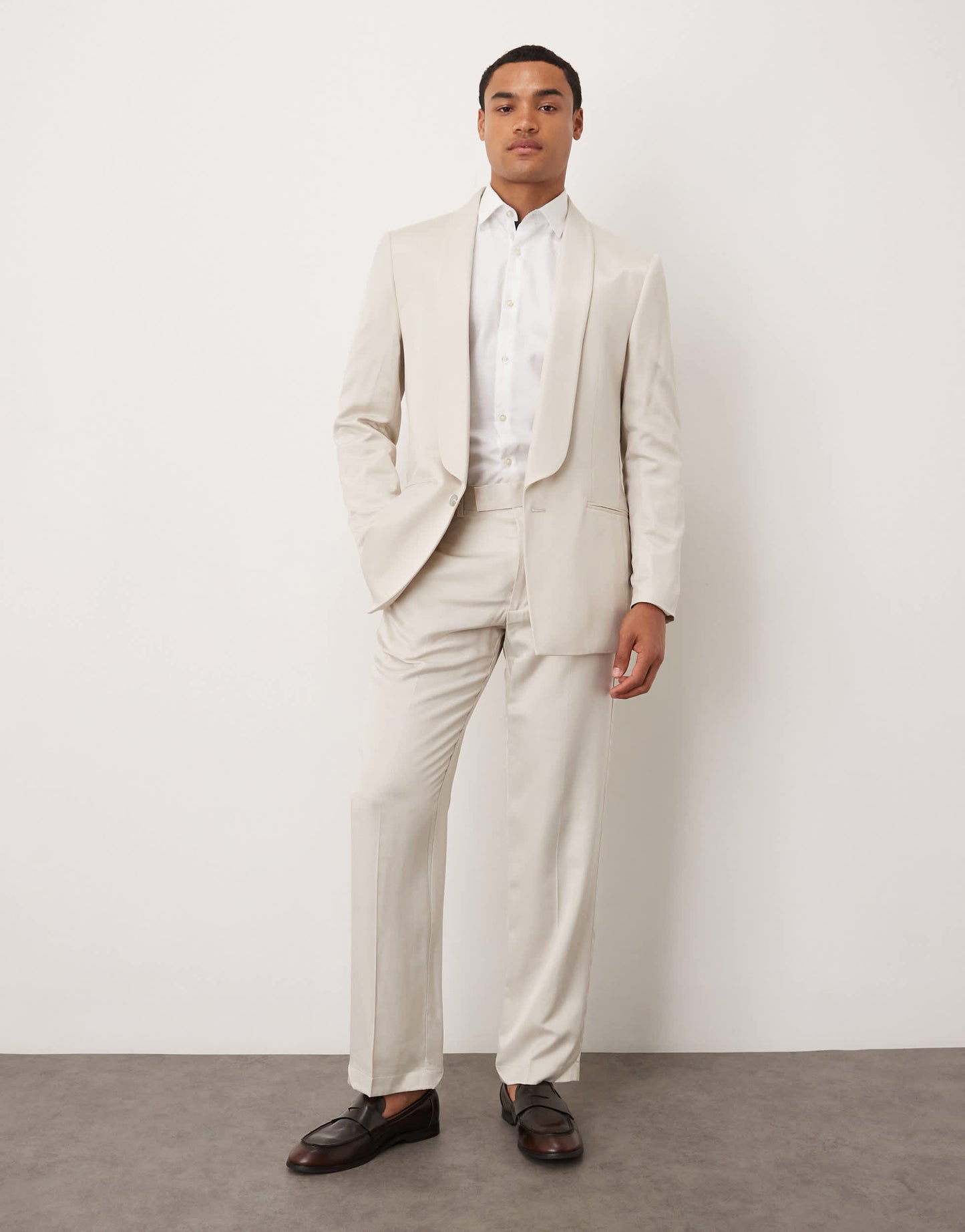 ASOS DESIGN straight leg suit trousers in beige satin