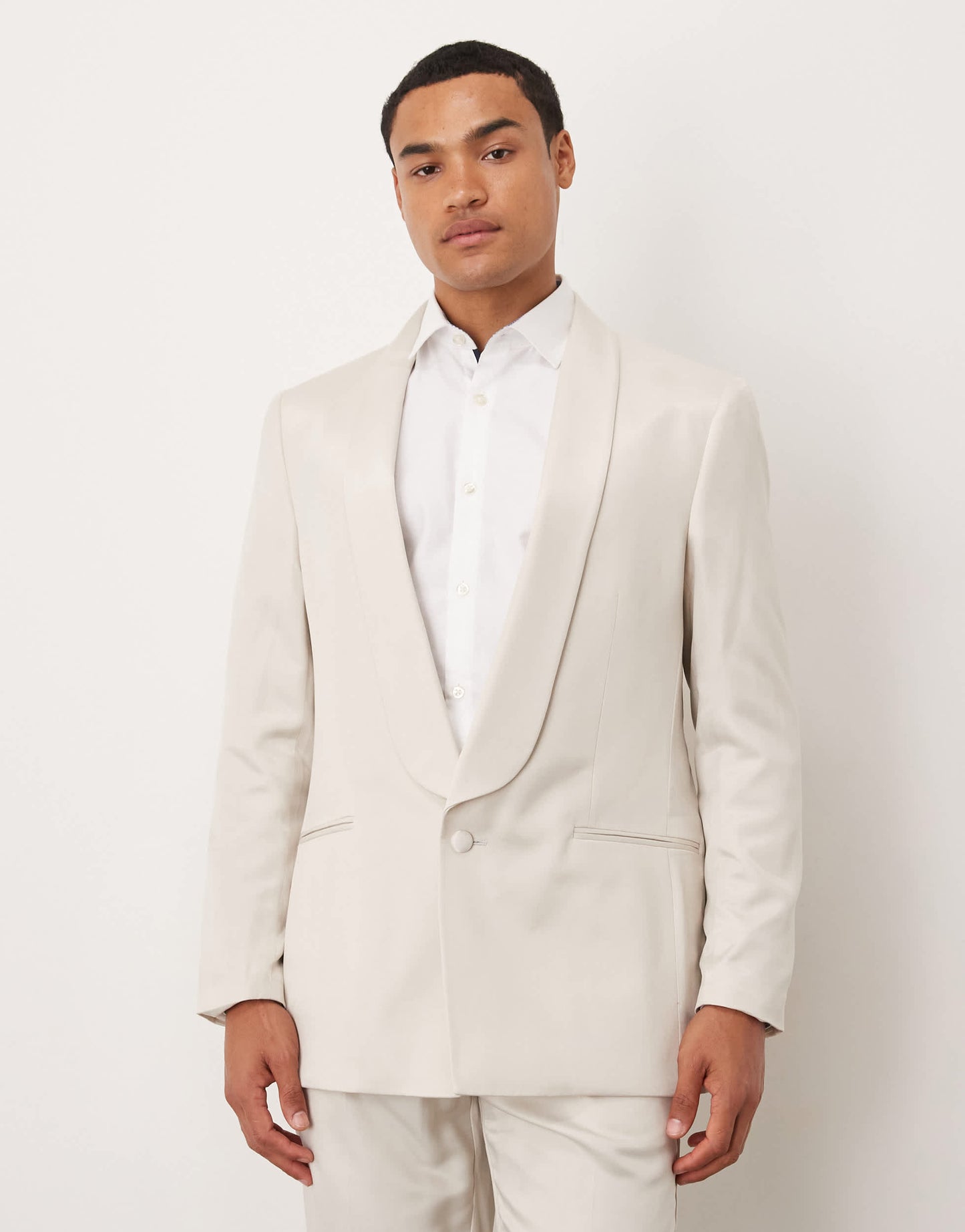 ASOS DESIGN regular suit jacket in beige satin