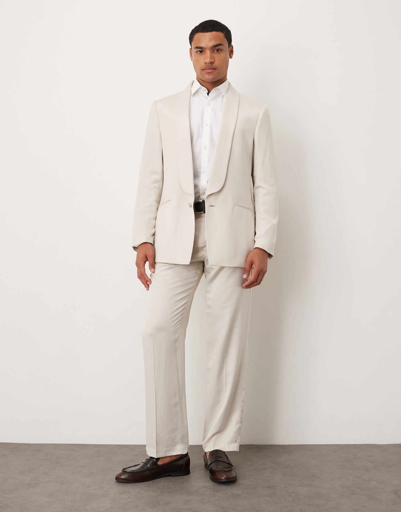 ASOS DESIGN regular suit jacket in beige satin