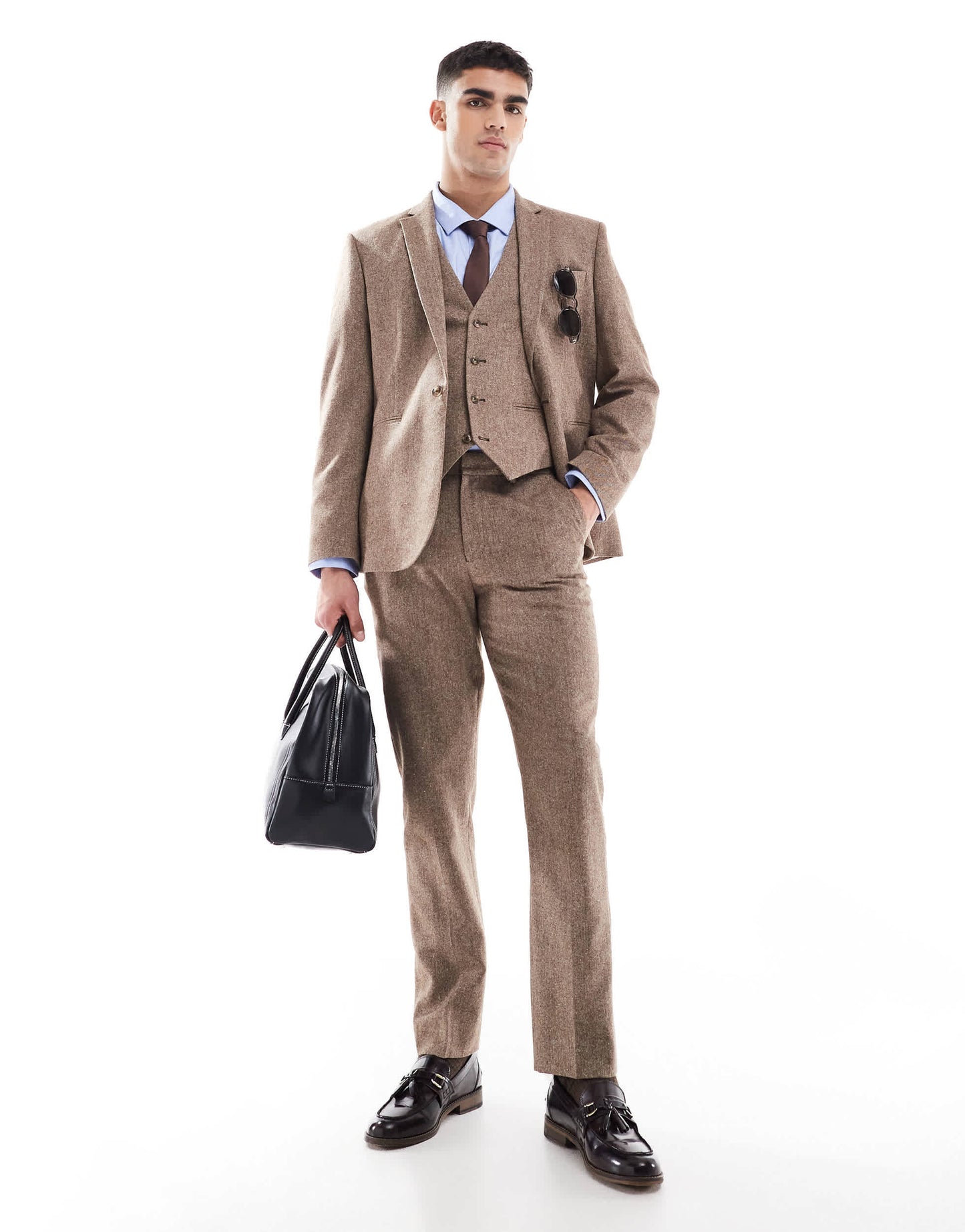 ASOS DESIGN slim wool blend suit trousers in beige