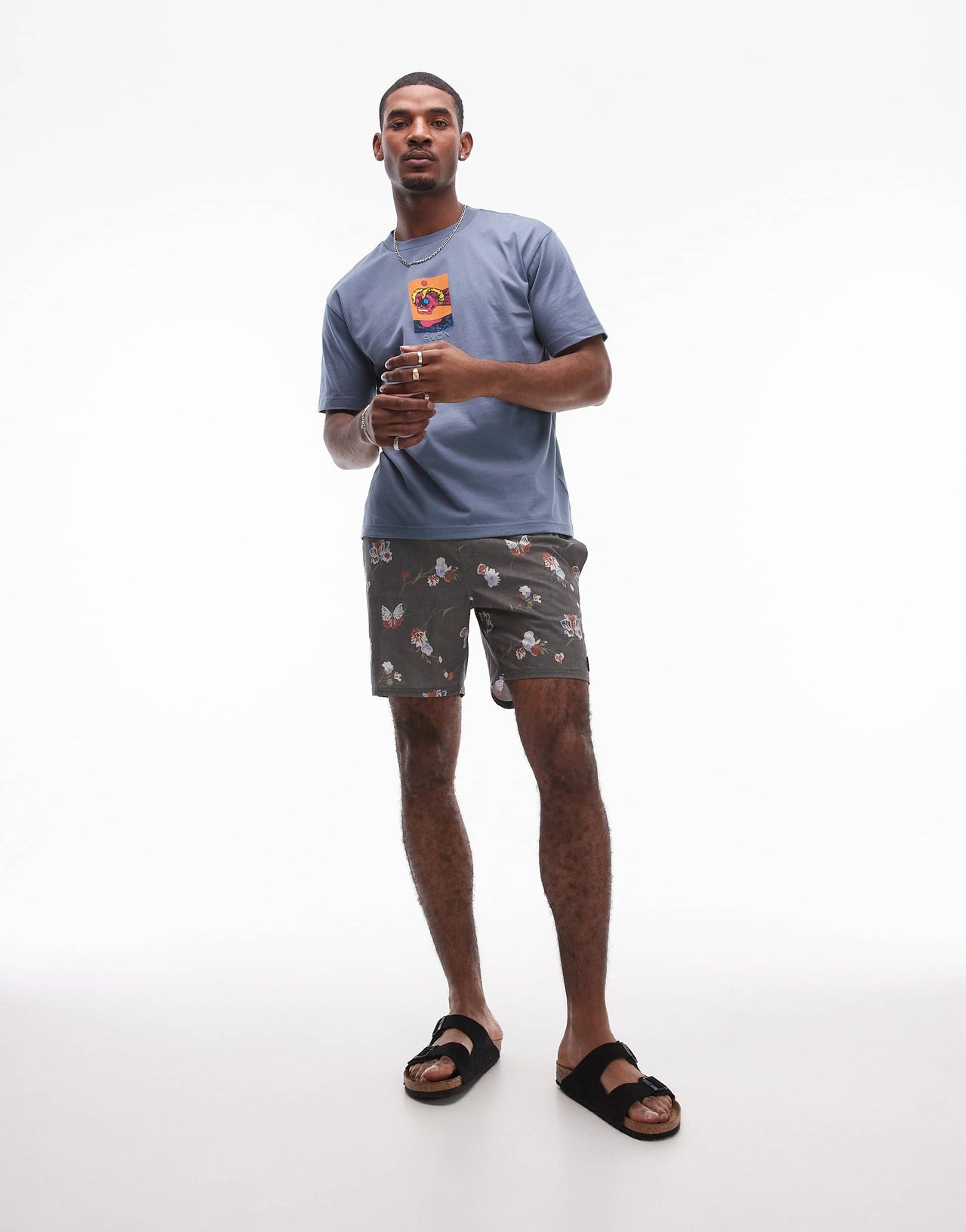 RVCA barnes elastic waist swim short in black floral print