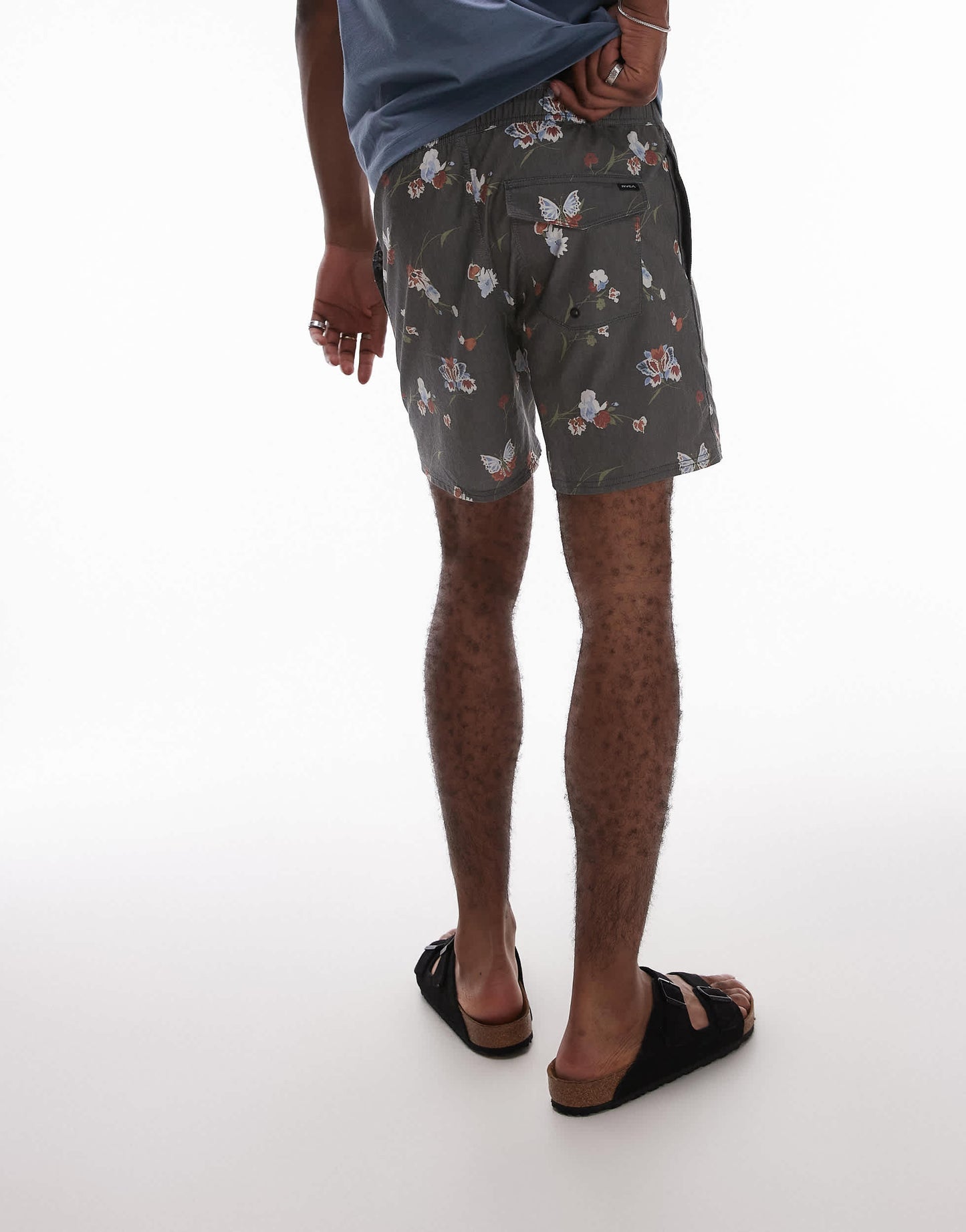 RVCA barnes elastic waist swim short in black floral print
