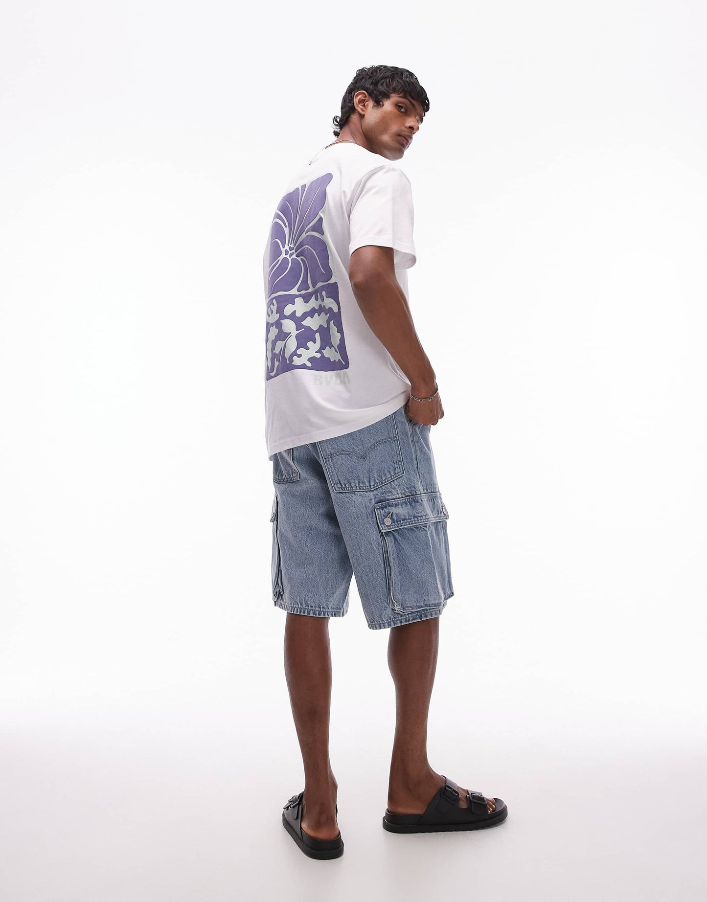 RVCA hibiscus stamp short sleeve t shirt in white