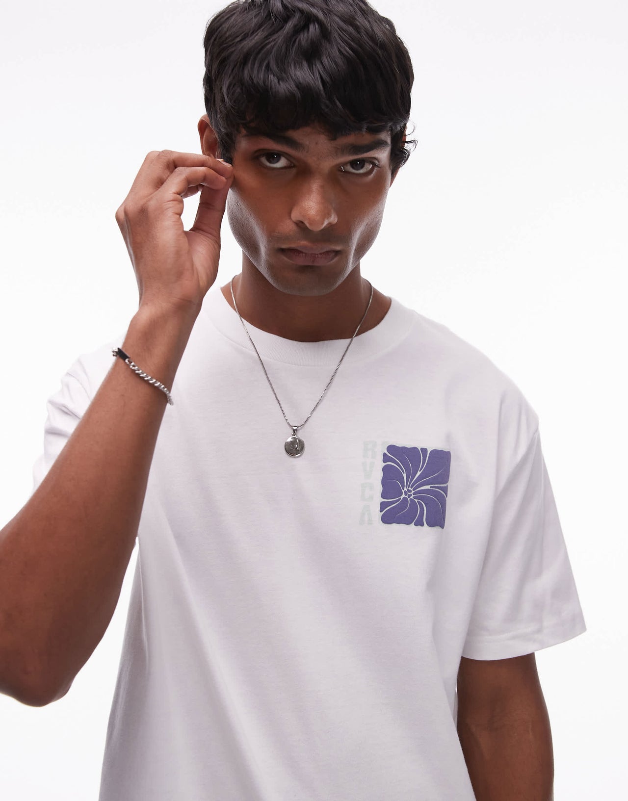 RVCA hibiscus stamp short sleeve t shirt in white